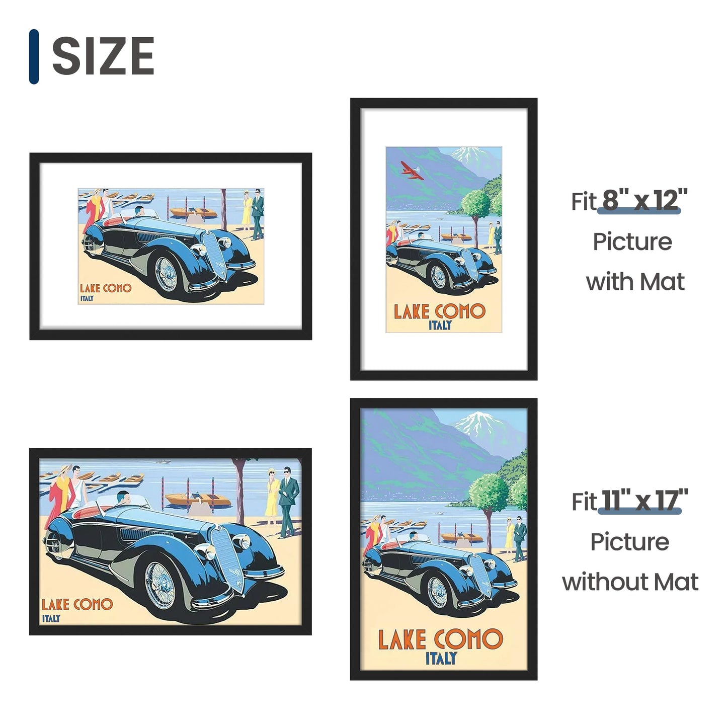 ENJOYBASICS 11x17 Picture Frame, Display Poster 8x12 with Mat or 11 x 17 Without Mat, Wall Gallery Photo Frames, Black, 2 Pack