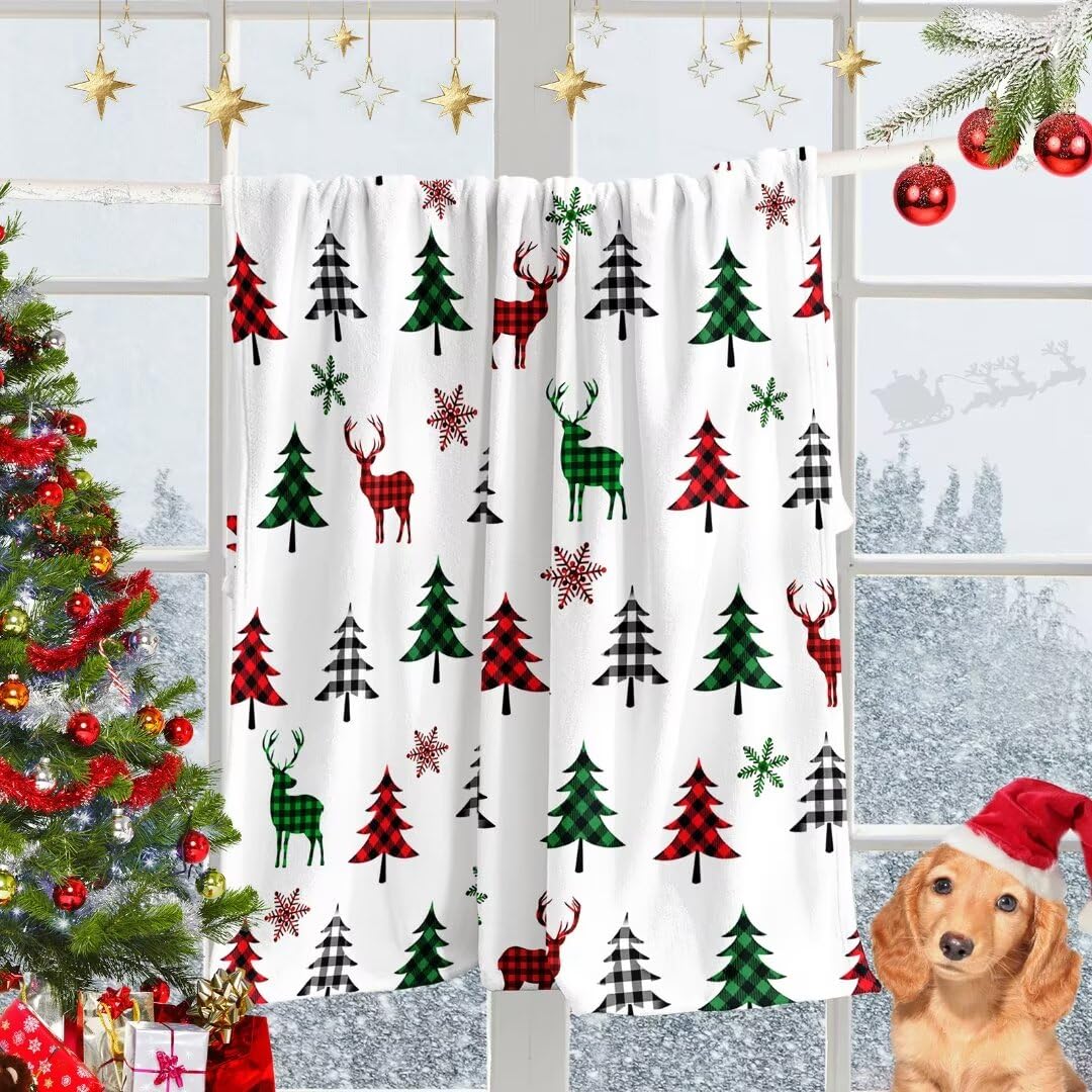 Jameswish Christmas Blanket Christmas Tree Deer Flannel Throw Blanket Soft Plush Blanket for Couch Sofa Bed Christmas Home Decor 50x60”