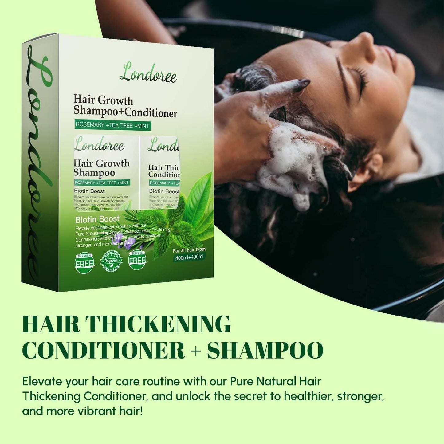 Rosemary Hair Growth Shampoo & Conditioner - Thickening & Re-Growth Formula for Men & Women,(400ml) Mint Strengthening Rosemary Set with Tea Tree For Hair Loss (Rosemary Shampoo & Conditioner)