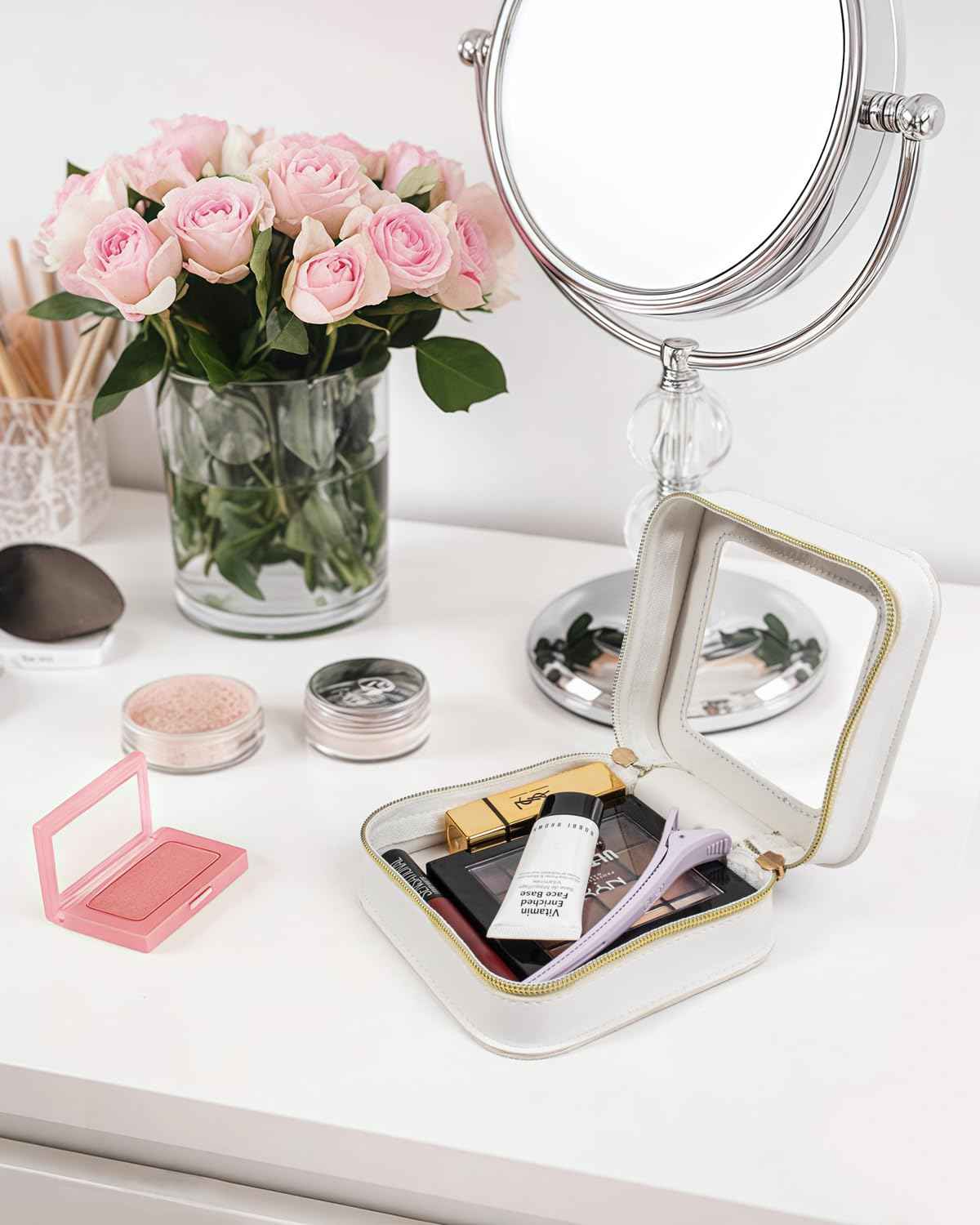 LETGO Mini Makeup Bag,Clear Makeup Bag Cute Travel Makeup Case Pouch Purse Essentials Car Accesories for Women,Travel Essentials Organizers (White, Mini)