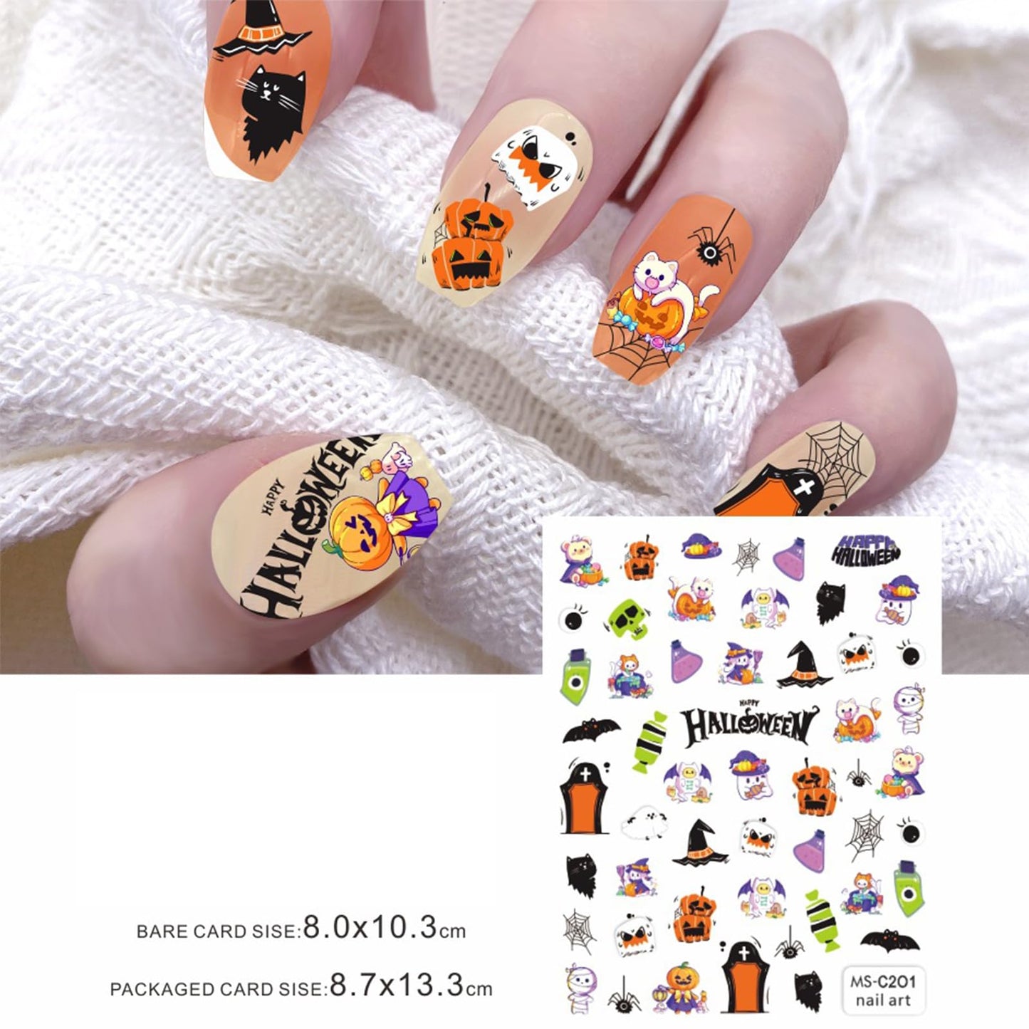 6 Sheets Halloween Cute Nail Art Stickers Decals 3D Self-Adhesive Pegatinas Uñas Cute Pumpkin Nail Decals Cat Bat Skull Spider Web Candy Designs Nail Decorations DIY Manicure Supplies for Women