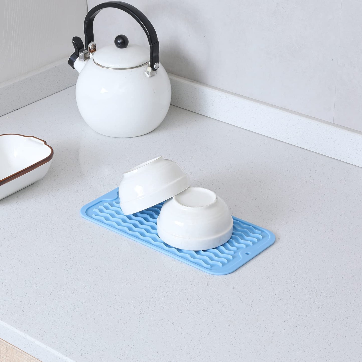 MicoYang Silicone Dish Drying Mat for Multiple Usage,Easy clean,Eco-friendly,Heat-resistant Silicone Mat for Kitchen Counter,Sink,Bar,Bottle,or Cup Light Blue S 12 inches x 6 inches