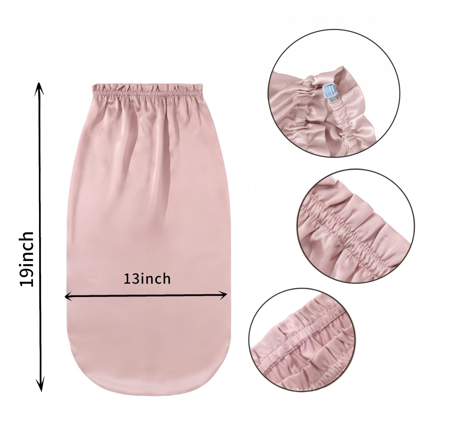 SereLune 100% Mulberry Silk Adjustable Shower Cap, Long Silk Turban/Bonnet for Sleeping, Shower Cap, Hair wrap for Sleep,3 Colors (Light Pink)