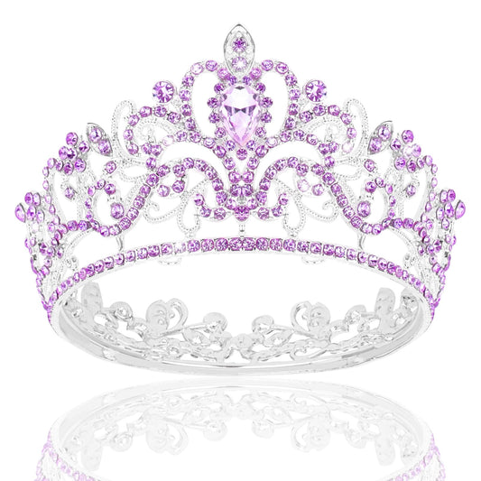 YARIEW Small Purple Crystal Crown for Little Girls Flower Bouquets Accessories Rhinestones Wedding Cake Topper Birthday Crown for Kids Cake Decorations