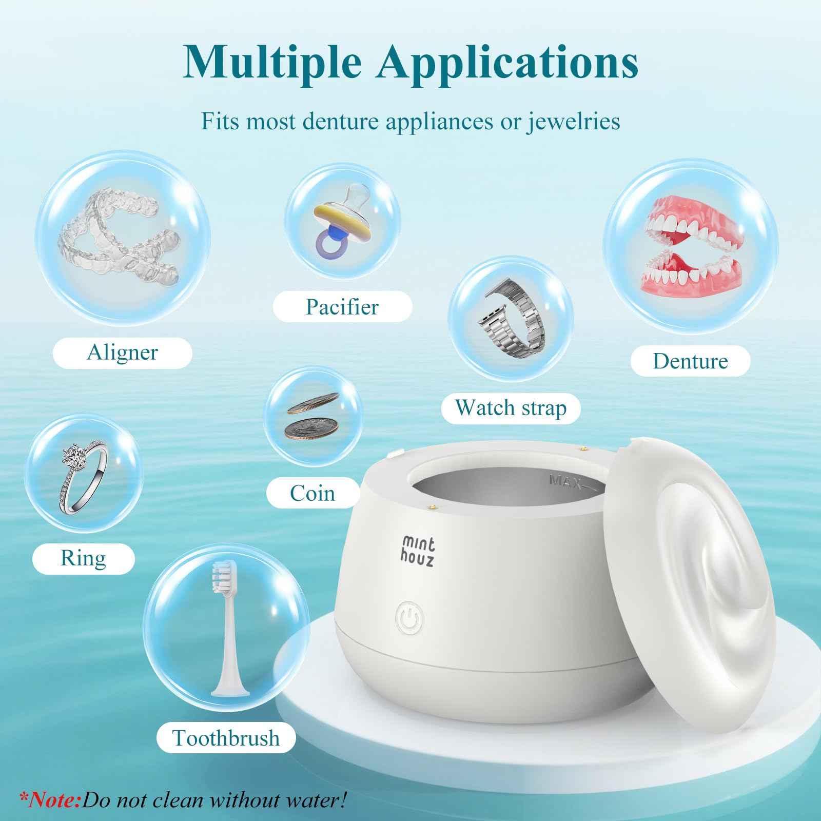 Minthouz Ultrasonic Retainer Cleaner Machine, Dental Pod for Denture, Mouth Guard, Aligner, Night Guard, Toothbrush Heads, Jewelry, 48kHz Retainer Cleaner with 200ML Capacity for All Dental Appliances