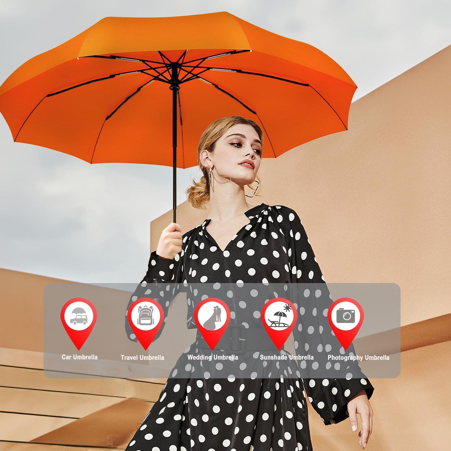 SIEPASA Windproof Travel Compact Umbrella-Automatic Umbrellas for Rain-Compact Folding Umbrella, Travel Umbrella Compact, Small Portable Windproof Umbrellas for Men Women Teenage. (Orange)