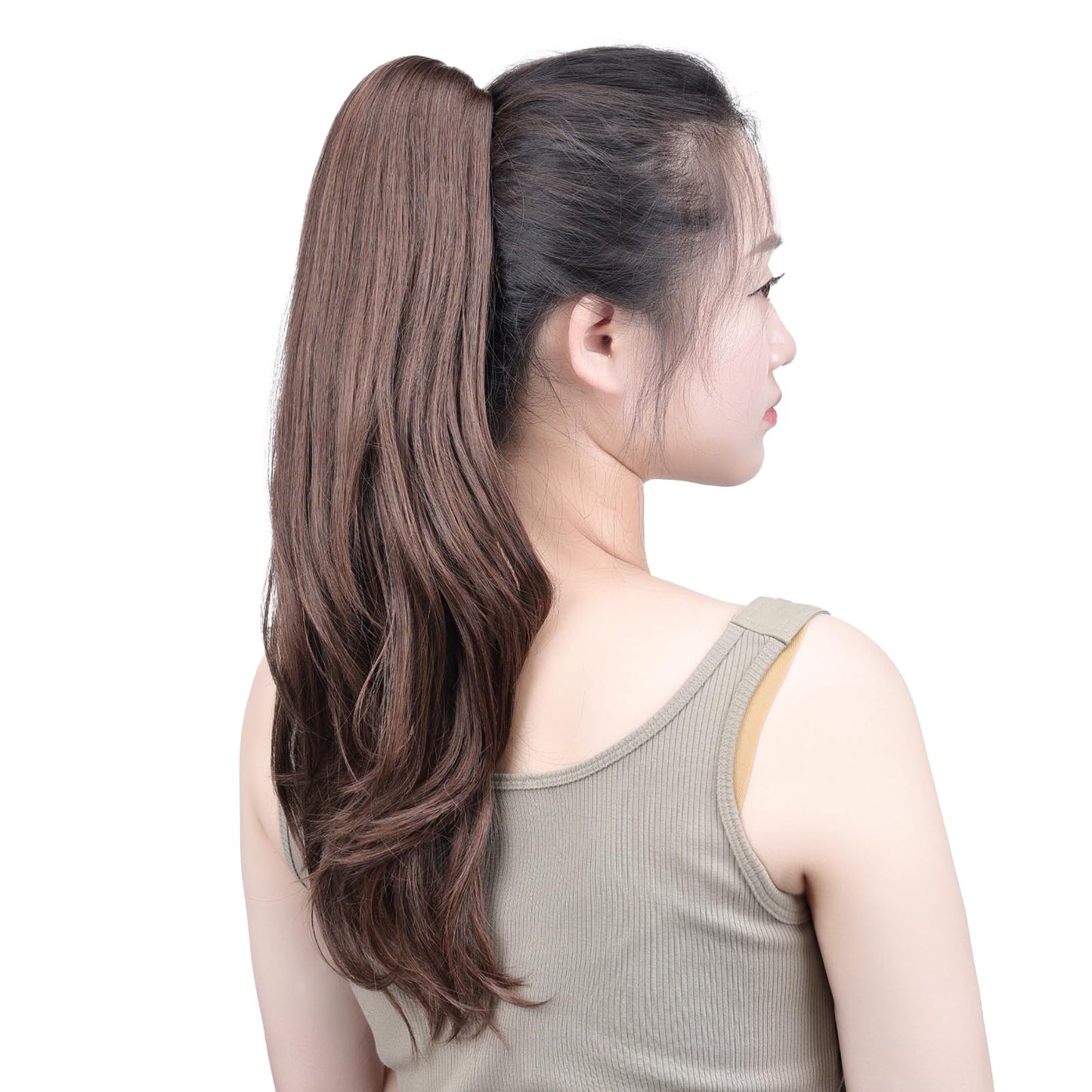 SYXLCYGG Brown Clip Ponytail Extensions Straight Clip Claw Ponytails 18" 4.3 OZ Synthetic Like Real Hair Fake Hair piece Yaki Women Easy To Use Fluffy Yaki