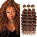 GTaiiReu #30 Brown Deep Wave Hair Bundles 12/14/16 Inch 50g Each 3 Bundles Brazilian Virgin