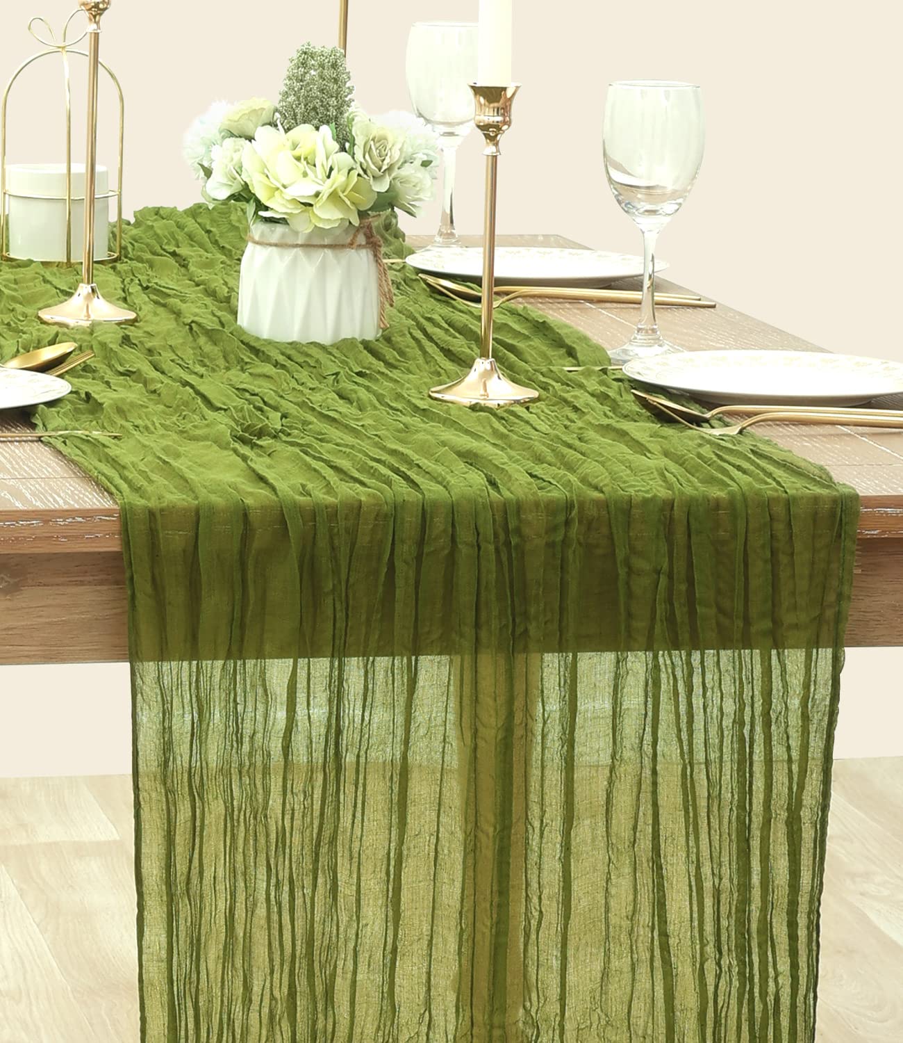 Socomi Cheesecloth Table Runner 10ft Gauze Boho Rustic Moss Green Cheese Cloth Table Runner for Wedding Bridal Shower Fall Thanskgiving Decoration