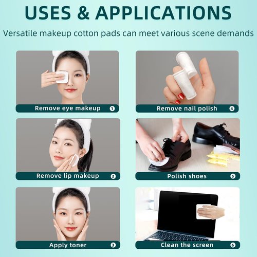 Premium Exfoliating Cotton Pads (60 Count) - 100% Cotton, Extra-Soft and Lint-Free, Durable Squares for Facial, Lip, and Eye Makeup Removal
