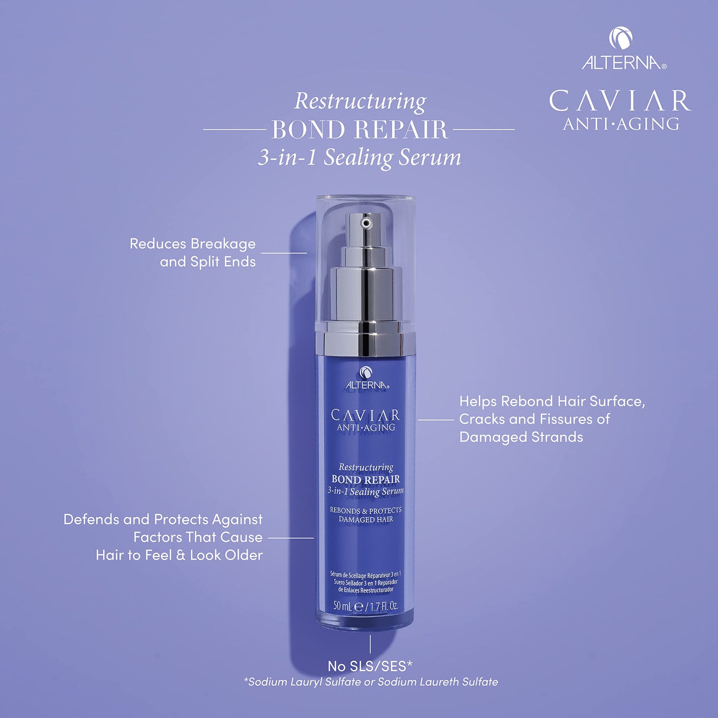 Alterna Caviar Anti-Aging Restructuring Bond Repair 3-in-1 Sealing Serum, Rebonds & Protects Damaged Hair,1.7 Fl Oz (Pack of 1)