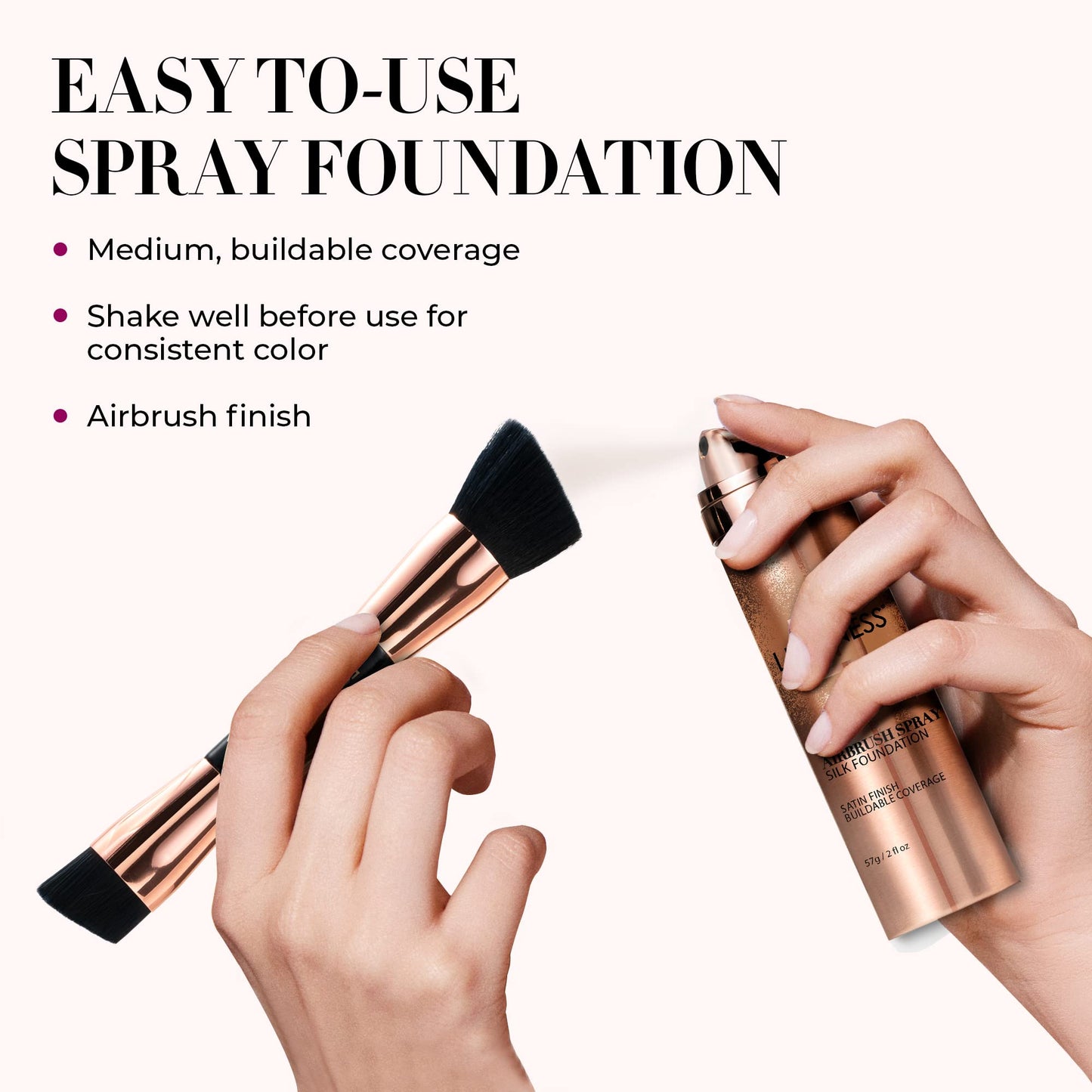 LUMINESS Silk Airbrush Spray Foundation & Buffing Brush Kit – Full Coverage Foundation & Dual-Sided Buffing Brush - Buildable Coverage, Anti-Aging Formula Hydrates & Moisturizes (Shade - Light Warm)