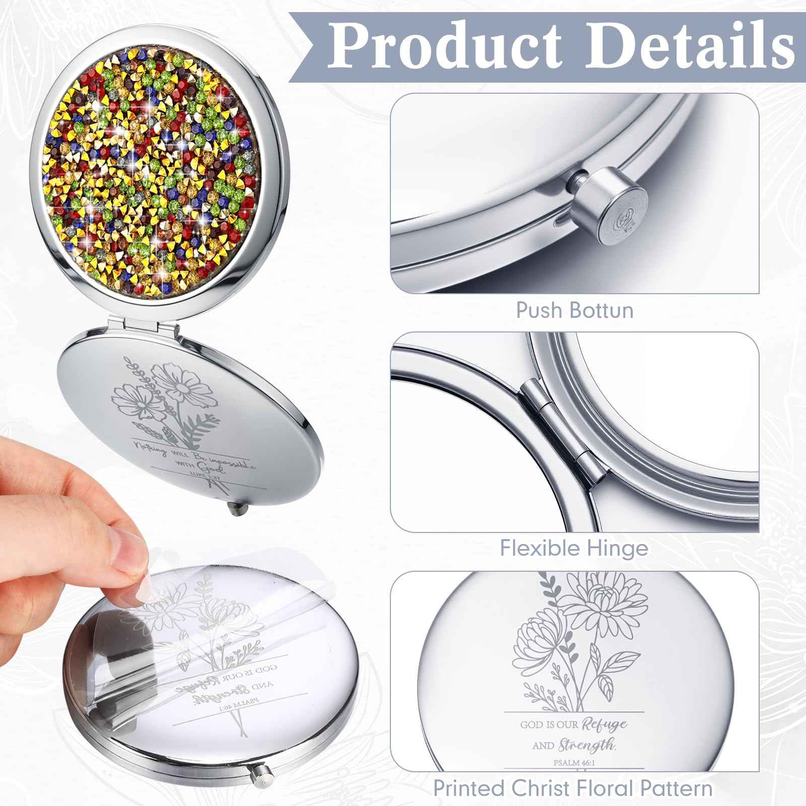 Weysat 10 Pcs Christian Compact Mirror Gifts for Women Bible Verse Metal Round Pocket Makeup Mirrors Bulk Christmas Inspirational Religious Church Party Favors for Women Nurse(Rose Gold, Silver)