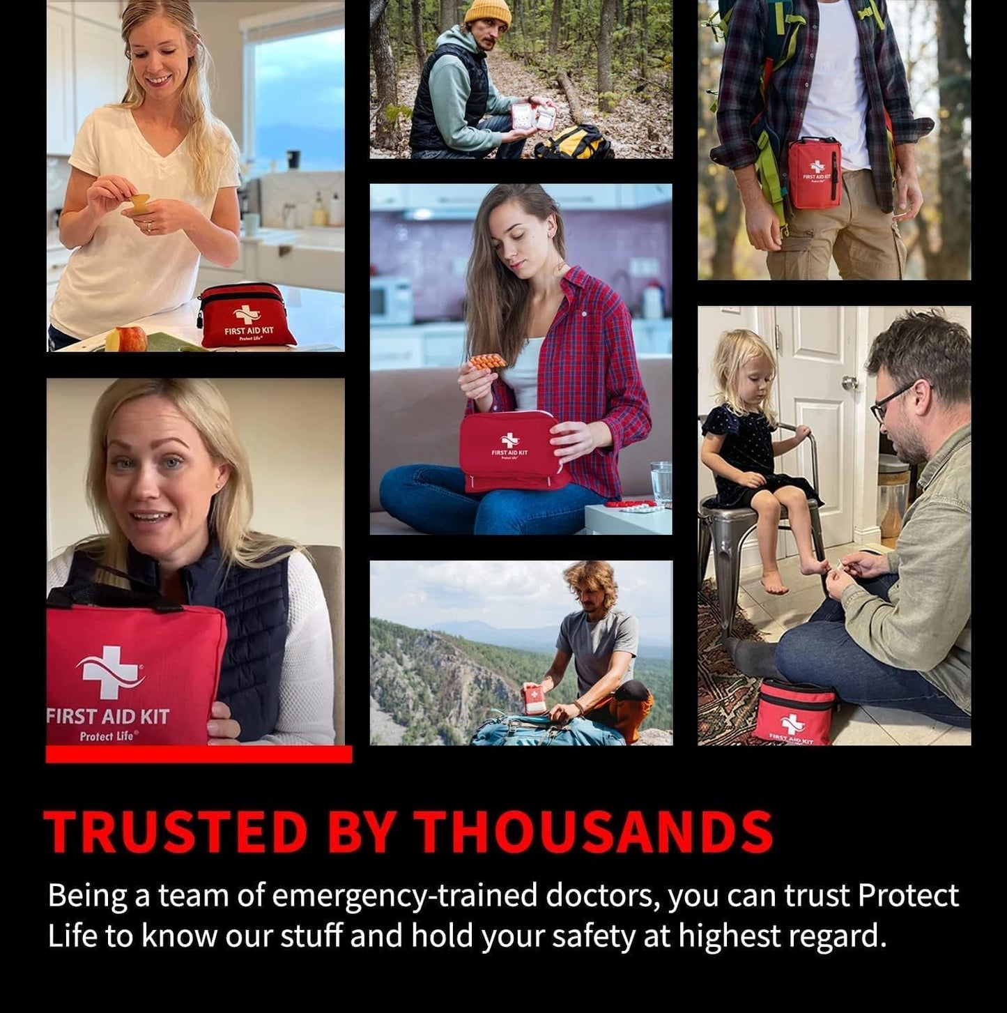 Protect Life First Aid Kit for Home/Business, HSA/FSA Eligible Emergency Kit Travel First Aid Kit Mini | Camping First Aid Kit Hiking | Small First Aid Kit for Car | Survival Medical Kit - 160pcs