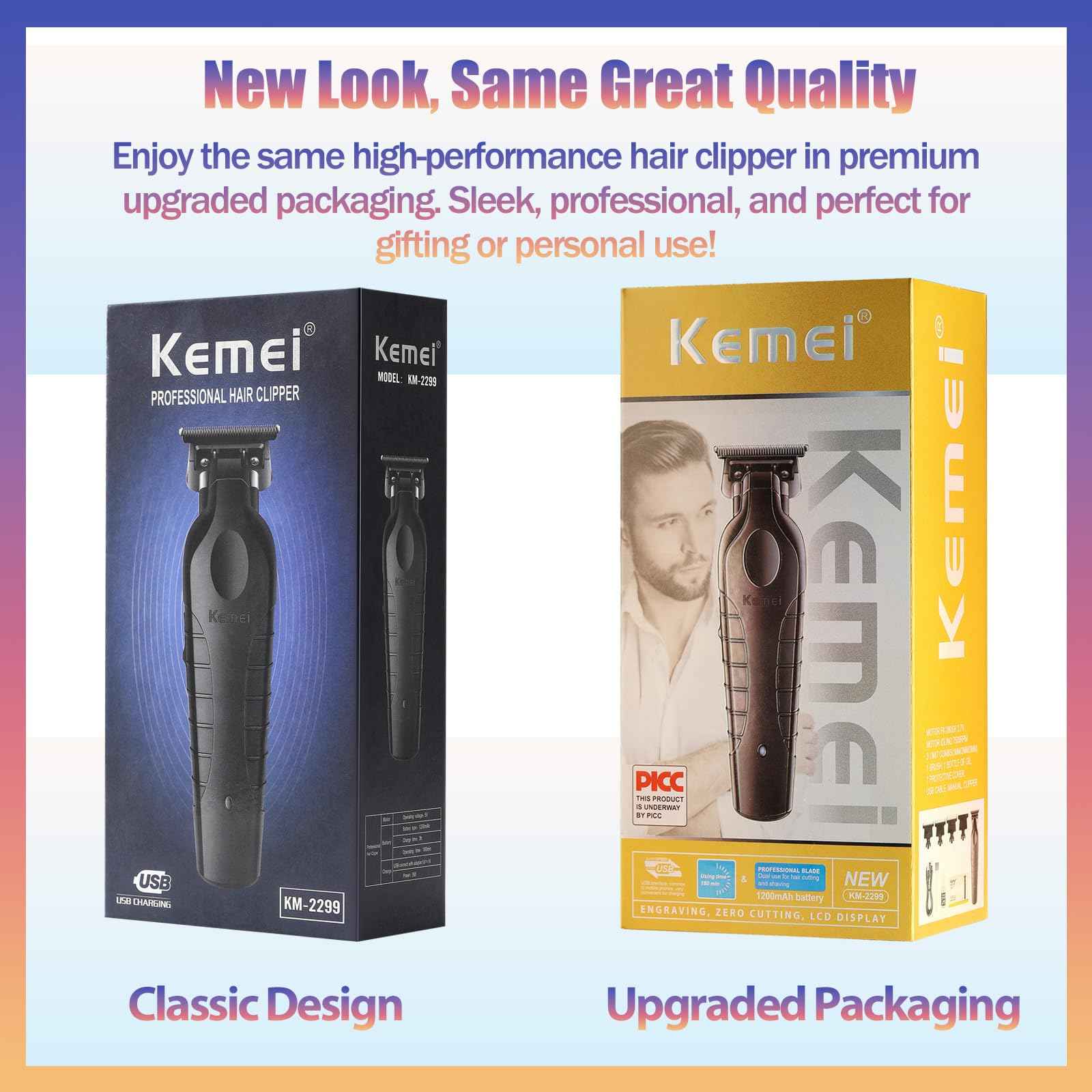 KEMEI 2299 Cordless Hair Clippers for Men Professional Zero Gapped Trimmer & Barber Hair Cutting Kit, Ideal Gifts for Men