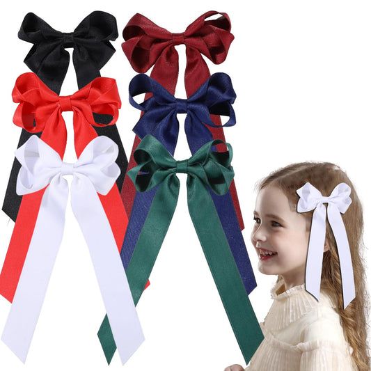 Clipband 6PCS 4Inch Silky Satin Hair Bows Hair Clip Hair Ribbon Ponytail Holder Accessories Slides Alligator Clips Hair Bow for Girls Toddlers Teens Kids (Mixed 6 color)