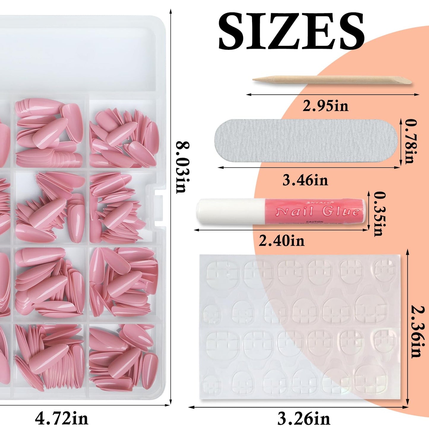 LoveOurHome 360pc Almond Press on Nails Medium Fake Nails Full Cover Almond Nail Tips Petal Fase Nail Colored Acrylic Nails Press ons Nail Almond Fingernails with Glue Adhesive Tabs for Women Girls