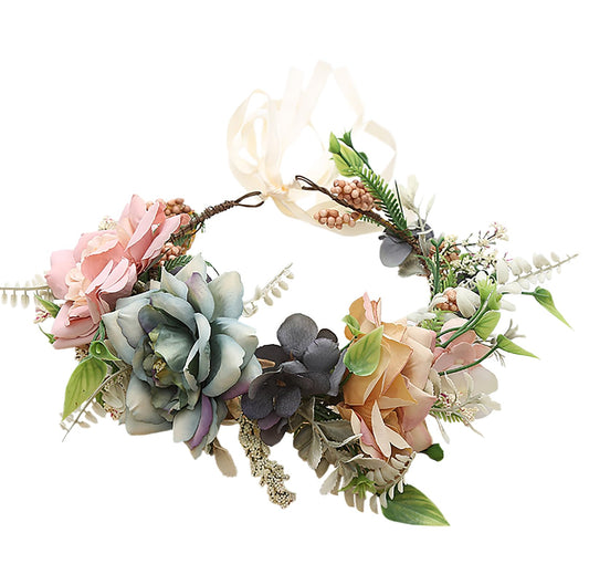 Trepveter Floral Crown Flower Crown Women Floral Headband Flower Headpiece Halo Cosplay Halloween Wedding Bridal Photo Props Renaissance Party Prom Vintage Color