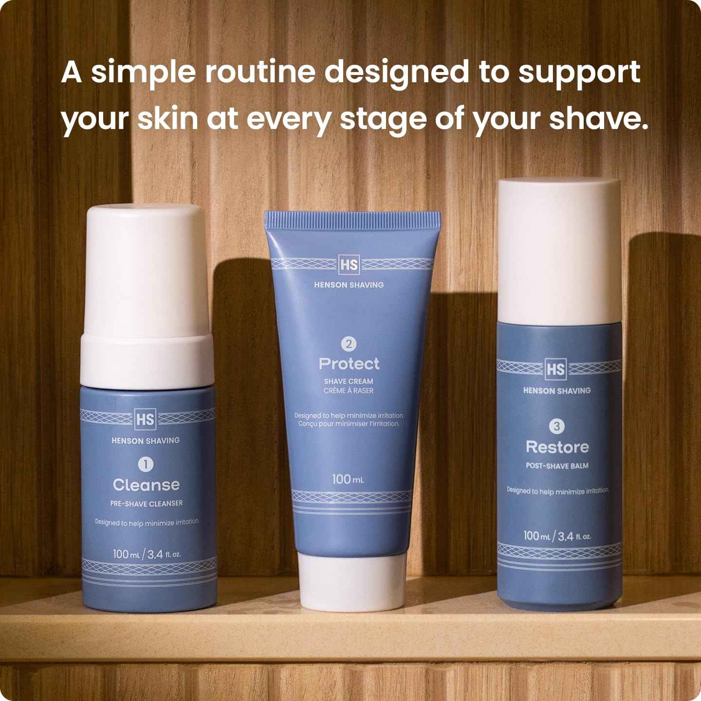 Henson Shaving Skin Care Combo – 3-Step Shaving Kit for Men with Cleanser, Shaving Cream & Post-Shave Balm – Gentle Grooming Kit for Smooth, Irritation-Free Shaves – 3.4 oz Each