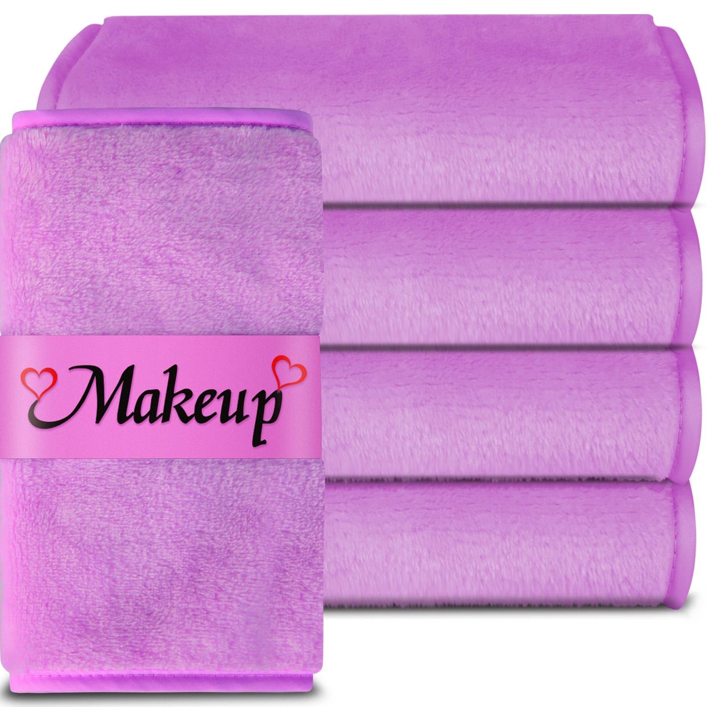 Makeup Remover Cloth (5 pack) Reusable Microfiber Makeup Remover Face Towel Removing All Makeup With Just Water Soft for All Skin Types 7.5 inch X 15 inch Purple