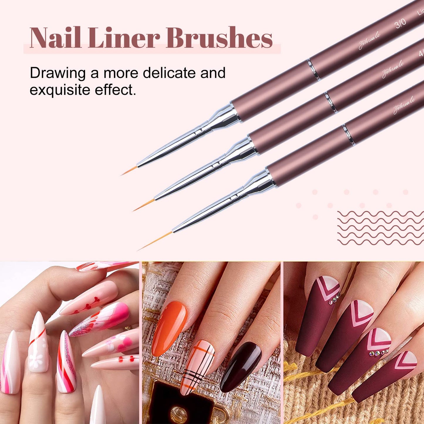 Nail Art Brushes Set, YIHUELE Nail Art Design Painting Tools with Nail Extension Gel Brush, Nail Art Liner Brush for Gel Polish Manicure Salon DIY at Home (Coffee)