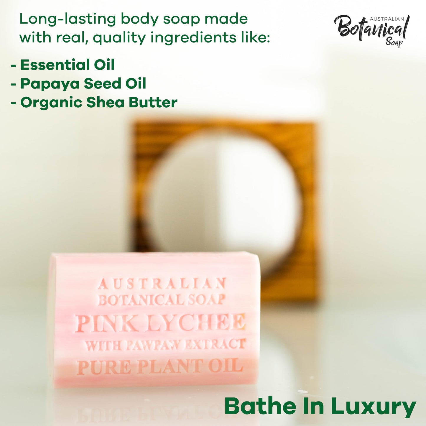 Australian Botanical Soap, Pink Lychee with Pawpaw Extract 6.6 oz. (187 g) Soap Bar | Natural Soap Base | All Skin Types | Women & Men | Shea Butter Enriched Bar Soap - Pack of 1