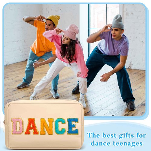 Clysee 6 Pcs Dance Makeup Bag Cosmetic Bag with Chenille Letter Patches Waterproof Portable Cheerleader Toiletry Zipper Pouch for Girl Women Appreciation (Pastel Colors)