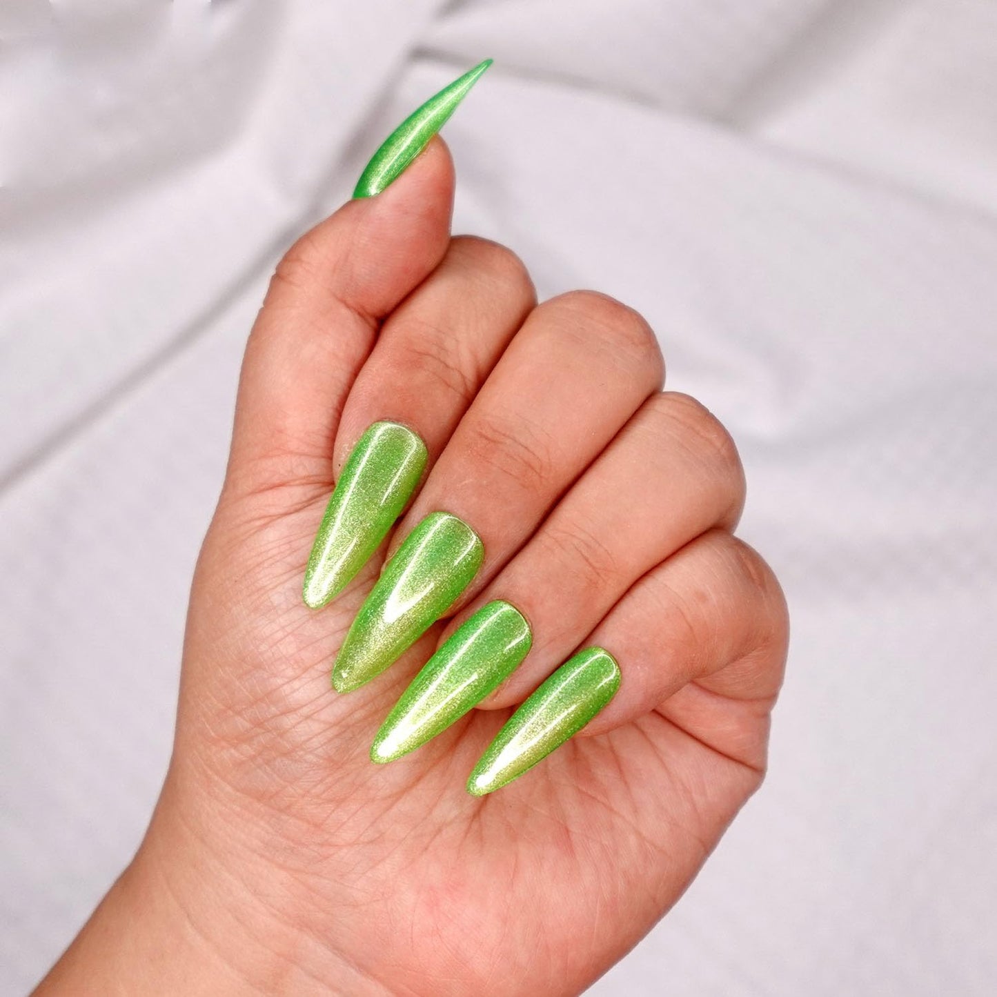 10 Pcs Handmade Press on Nails (X-Small, Minty Hard Candy - Pastel Mint Green with Chrome Shine Jelly/Stiletto) A127XS