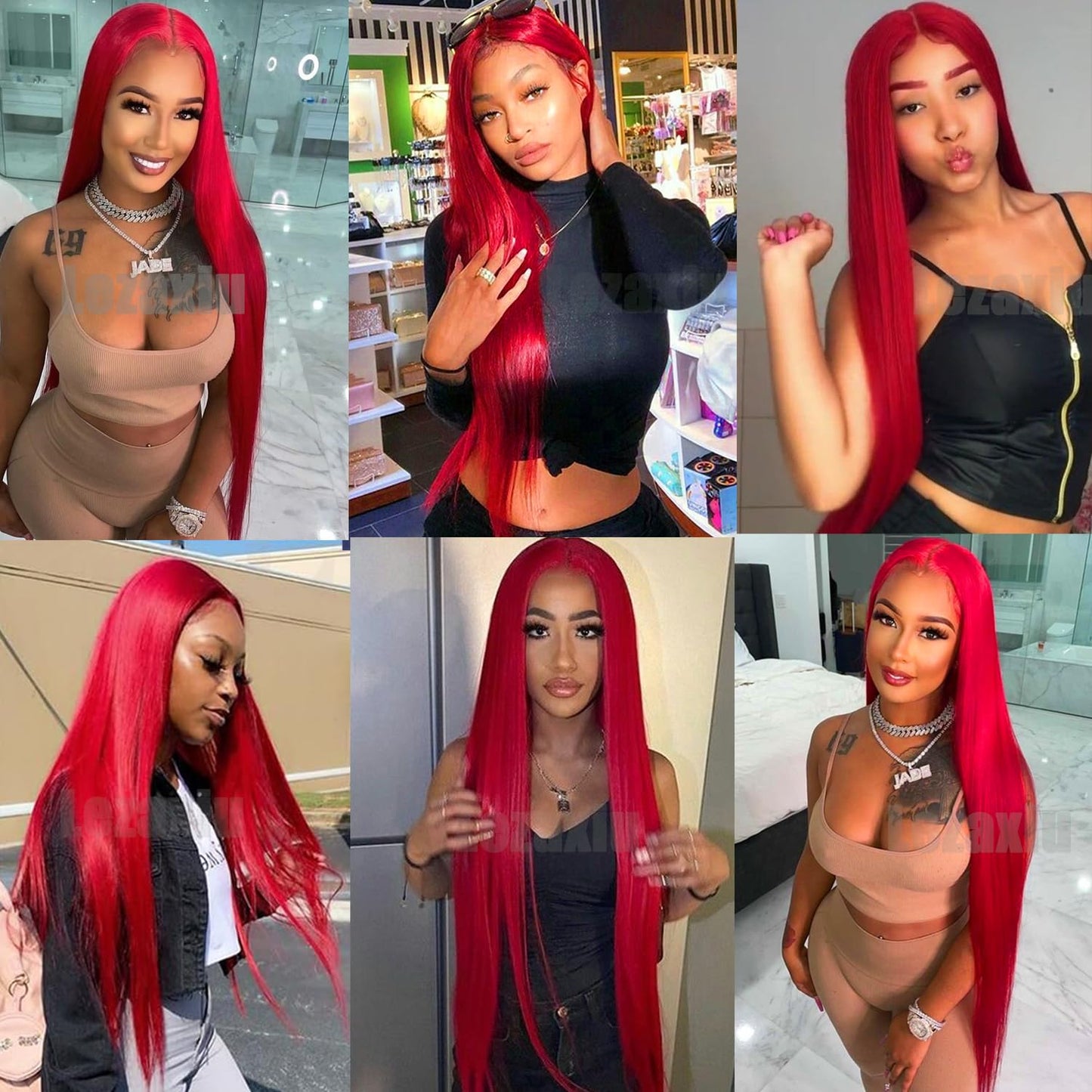 Lezaxiu 30 Inch Red Hair Lace Front Wigs Pre Plucked Long Straight Wig Glueless Red Colored Wigs Heat Resistant Synthetic Lace Front Wigs for Black Women