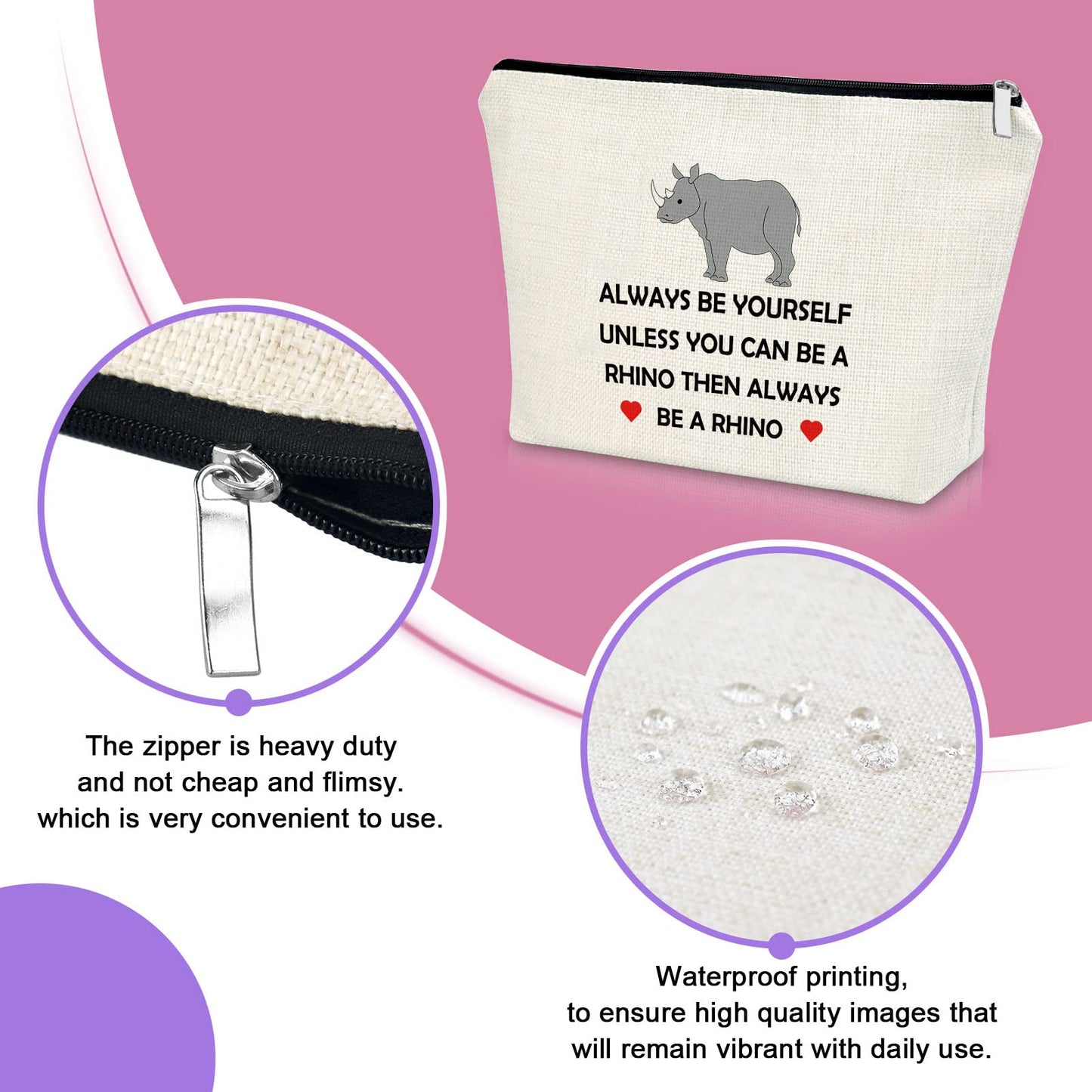 Sazuwu Rhinoceros Gifts for Women Rhino Lover Gifts Makeup Bag Rhino Theme Gifts Animal Lover Gifts Cosmetic Bag Inspirational Gifts Zoo Keeper Gift Birthday Christmas Gifts Travel Pouch