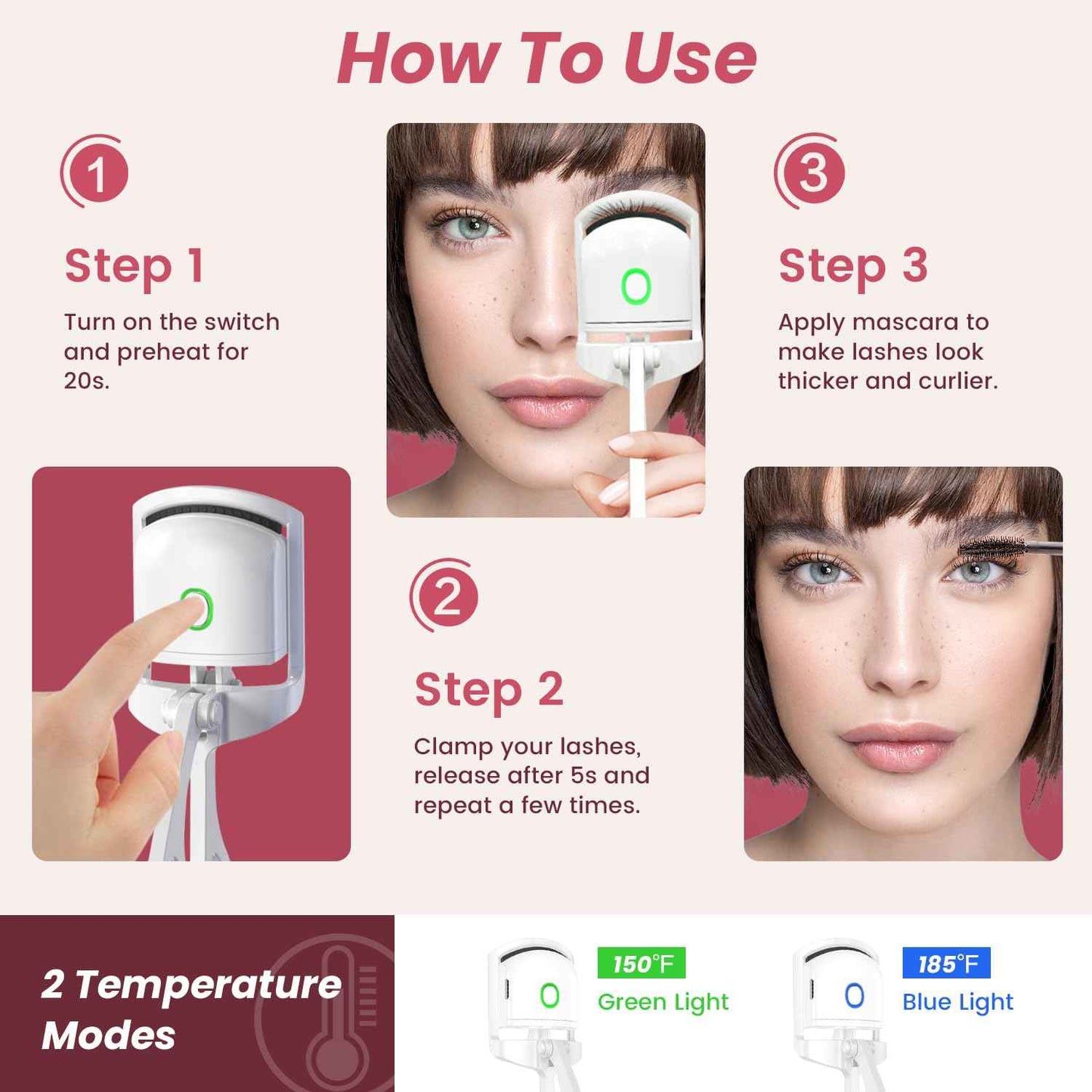 Rechargeable Heated Eyelash Curlers & Electric Eyebrow Trimmer Beauty Kit, Electric Curler for Eyelash, Portable Lips Eyebrow Ear Nose Hair Clipper