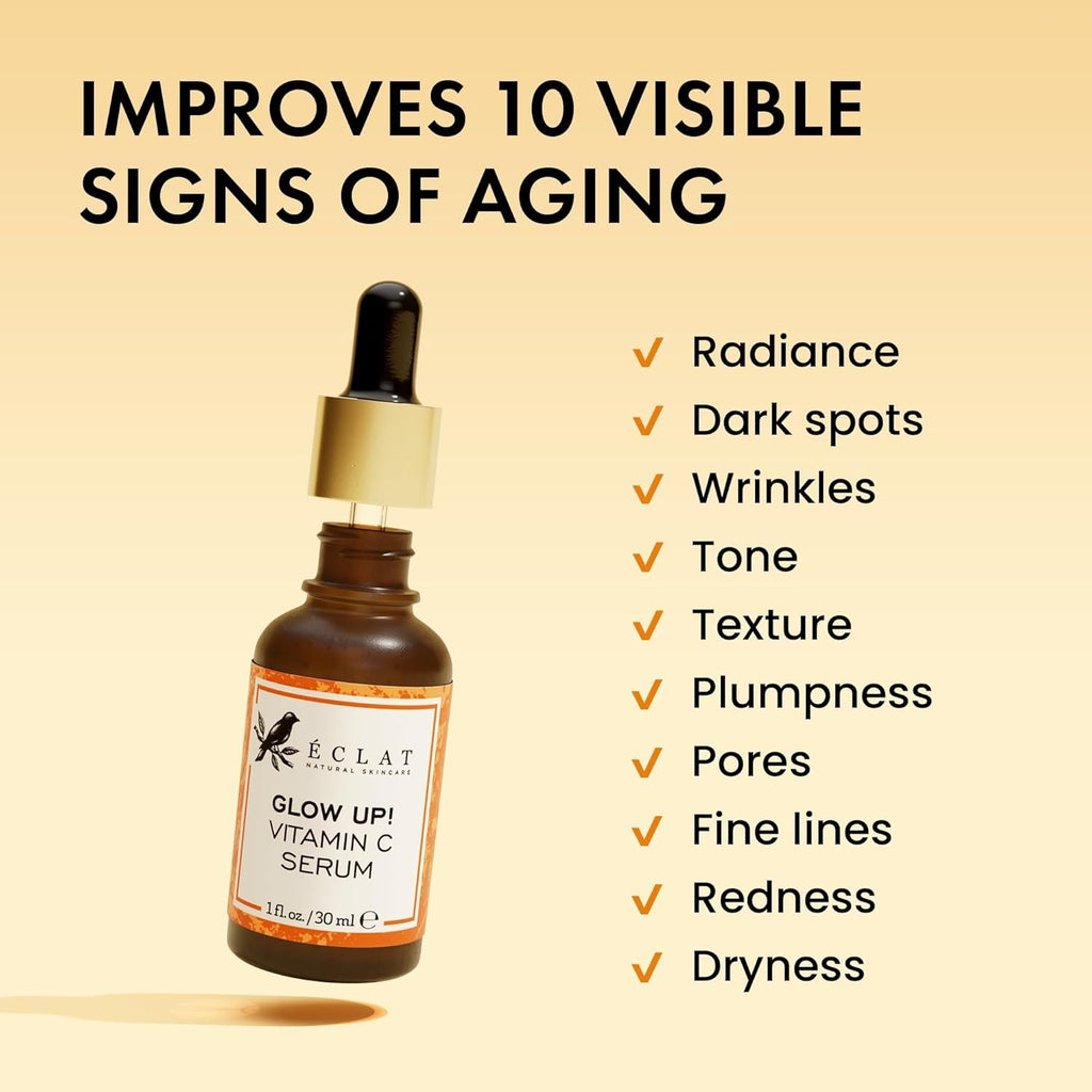 Eclat Skincare Vitamin C Face Serum - Skin Care for Dark Spots, Vitamin C Serum with Hyaluronic Acid, Ferulic Acid, & Vit E - Anti Aging and Skin Brightening, Pure Vit C Facial Care - 30 ml