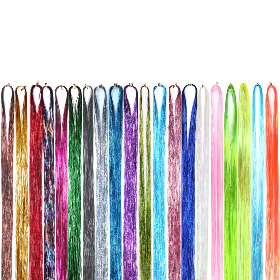 Hair Tinsel Kit with Tools 20 Colors 4400 Strands Heat Resistant Tinsel Hair Extensions for Women Kids Girls Sparkling Shiny Glitter Fairy Hair for New Year Christmas Halloween Cosplay Party