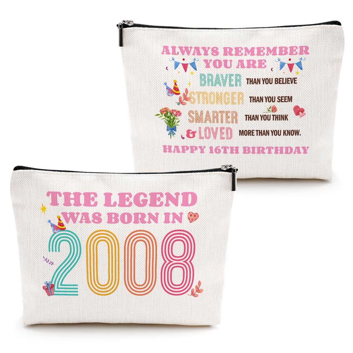 Sweet 16 Gifts for Girls 16th Birthday Makeup Bag Cosmetic Travel Bag Pouch 16 Year Old Girl Gifts 2008 16th Birthday Decorations Gifts for Teenage Girls Daughter Cousin for Friendship Birthday