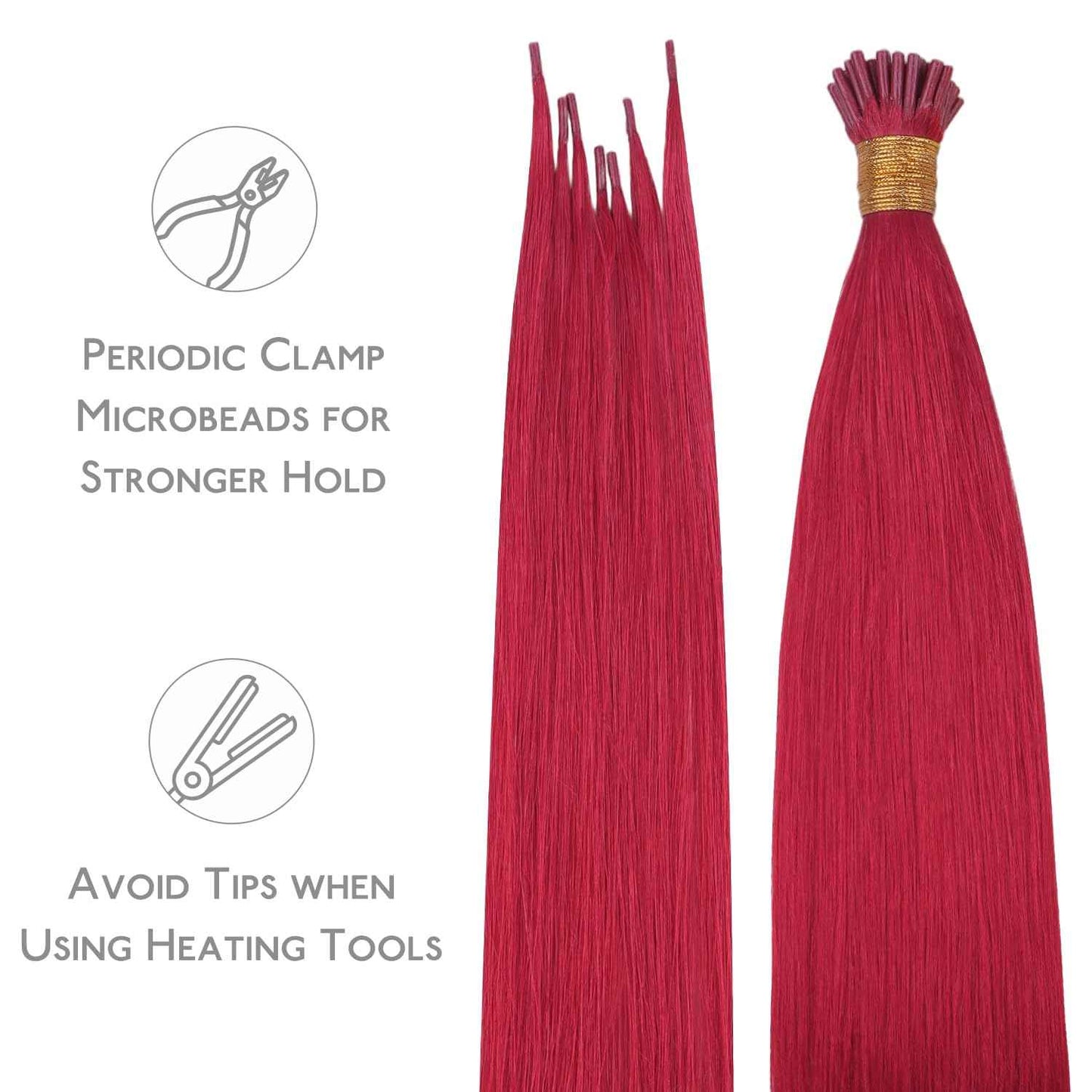 WENNALIFE I Tip Hair Extensions Human Hair, 50g 100s 14 Inch Red Remy Itip Human Hair Extensions Invisible Itips Straight I Tips Fusion Extensions Real Human Hair