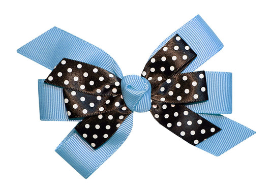 WD2U Girls 4.5" Black Dotted Grosgrain Boutique Hair Bow Alligator Clip (Blue Mist)