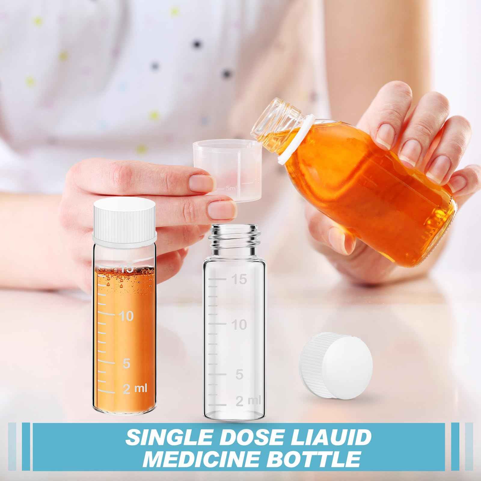 Baderke 4 Pcs Liquid Medicine Travel Container Scale Glass Liquid Containers Small Single Dose Medicine Bottles Dispenser and Leak-proof Plug Travel Essentials Accessories(Clear,15ml)