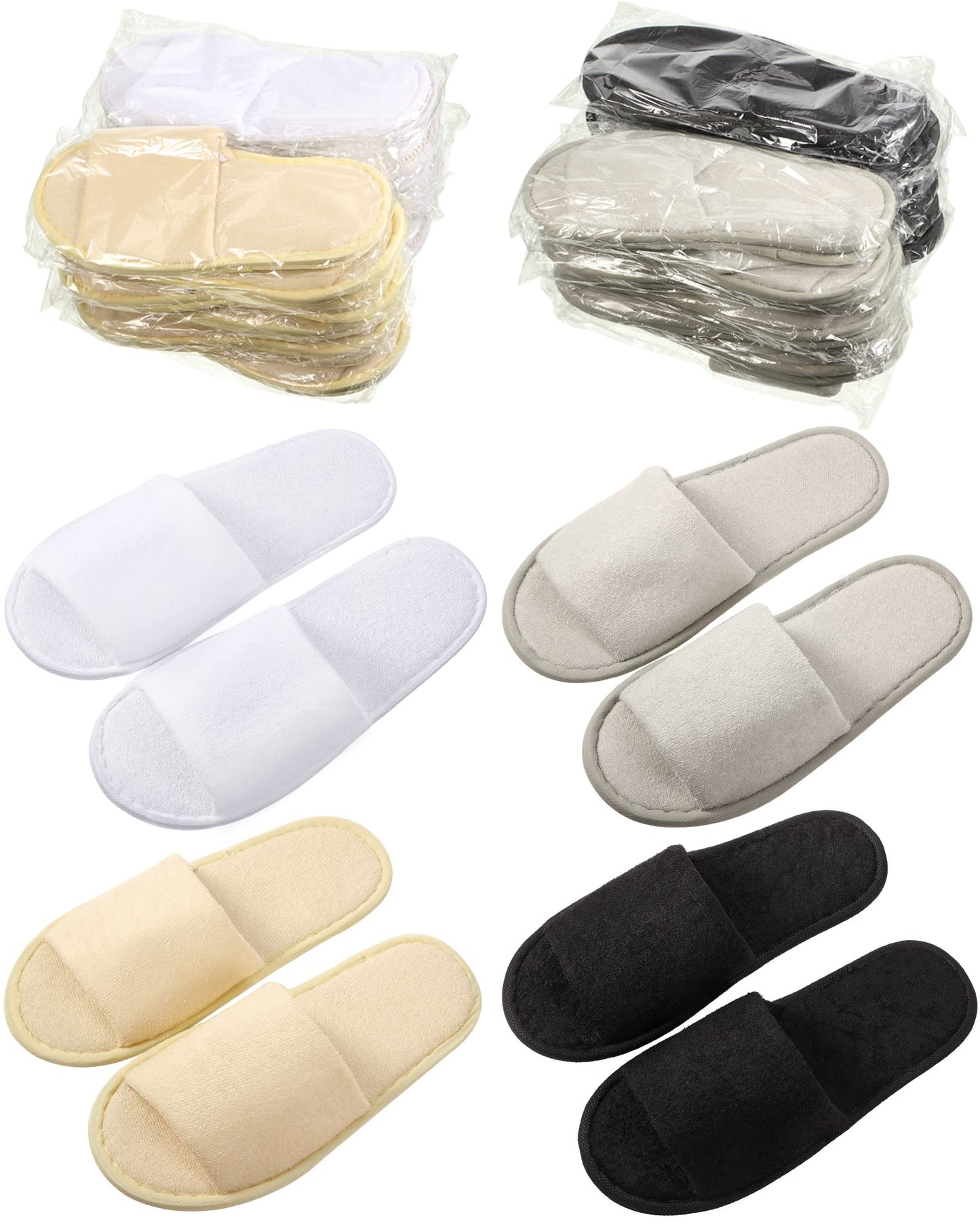 24 Pairs Spa Disposable Slippers Open Toe Non Slip Slippers for Women Men Guests Hotels Home Party Housewarming(Black, White, Khaki, Light Gray)