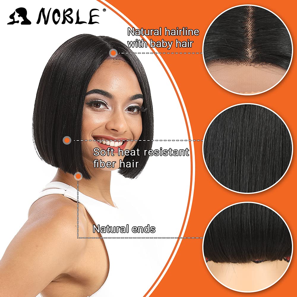 NOBLE Black Bob Wigs for Women Short Straight T Part HD Lace Front Wigs 150% Density Heat Resistant Synthetic Blunt Cut Black Bob Wigs for Party and Daily Use (10 Inch, Natural Black)