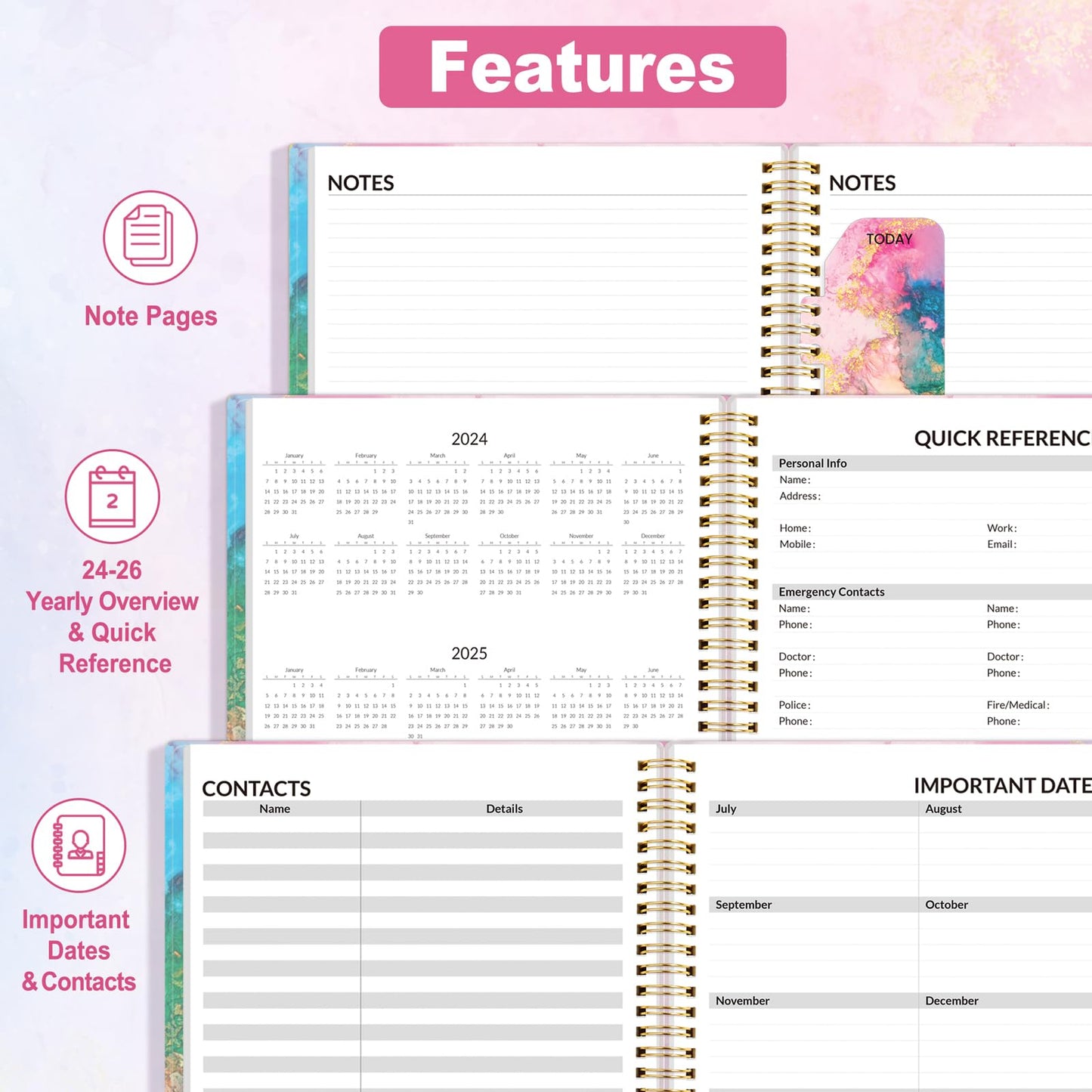 SUNEE Academic Planner 2024-2025 Weekly and Monthly - from August 2024 - December 2025, 8.5"x11" School Year Calendar Daily Planner with Monthly Tab, Flexible Cover, Note Pages, Pockets, Bookmark,