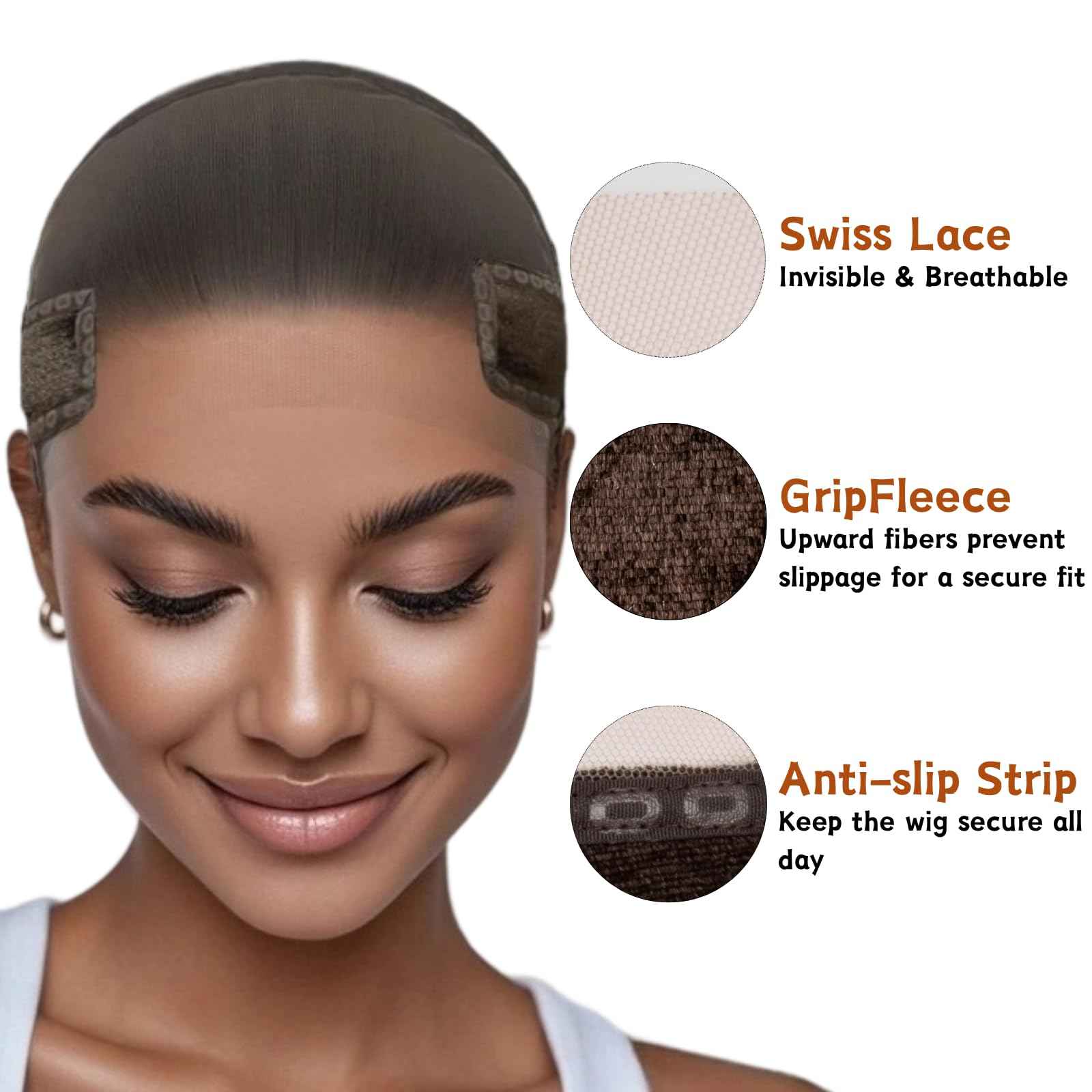 IsshinBeauty Wig Grip Cap for Women – 11x5 Extra Wide Transparent Lace Front - Glueless Non-Slip Wig Gripper with Ear Cutouts Adjustable Breathable (Brown)