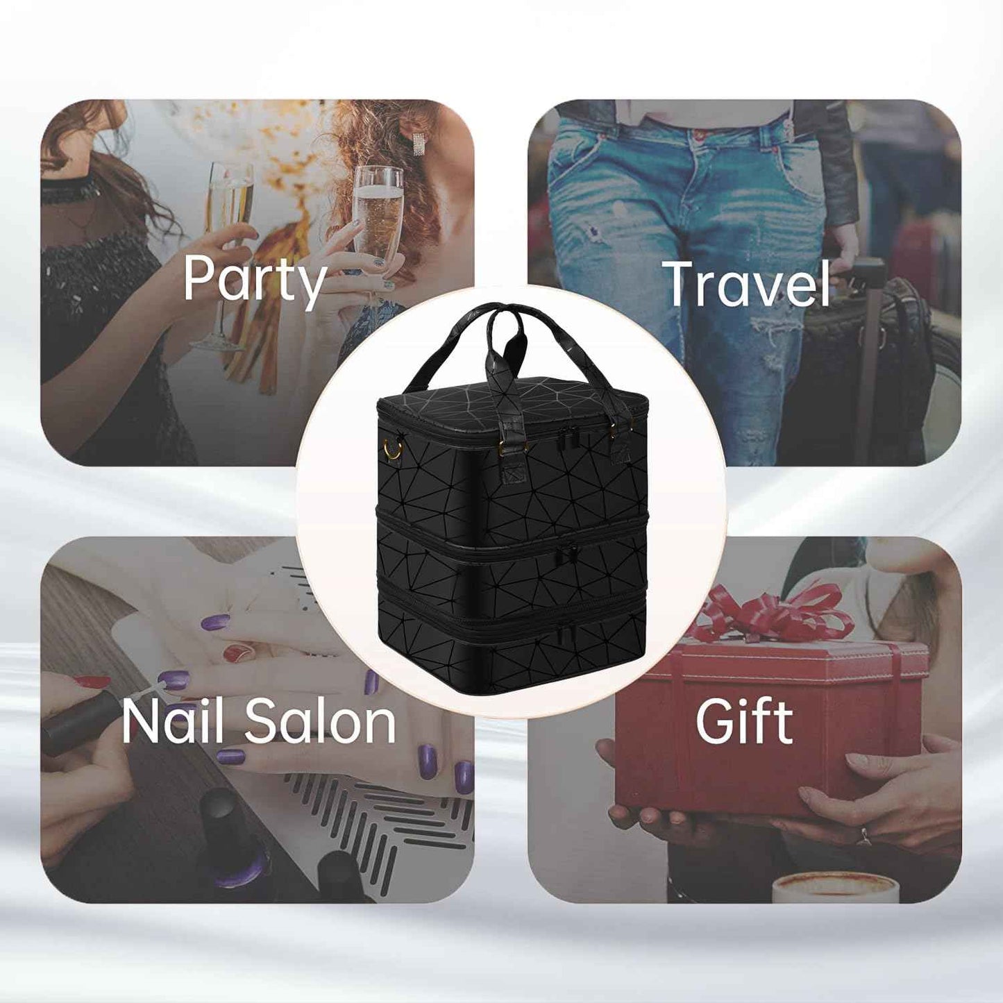 FCQQYWZ Large Nail Polish Organizer Case Hold 84+ Bottles Nail Polish & Nail Lamp, 3 Layers Nail Organizers and Storage for Nail Tech with Divider, Travel Carrying Case(Black)