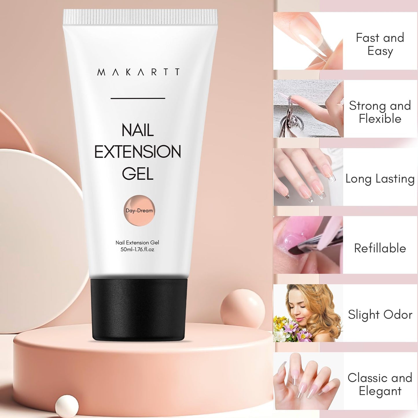 Makartt Poly Nail Extension Gel, 50ML Nude Nature Day-dream Classic Gel Color Builder Nail Gel Poly Extension Gel -Long-Lasting and Easy to Use Supplies for Trendy Nail Art Design Salon