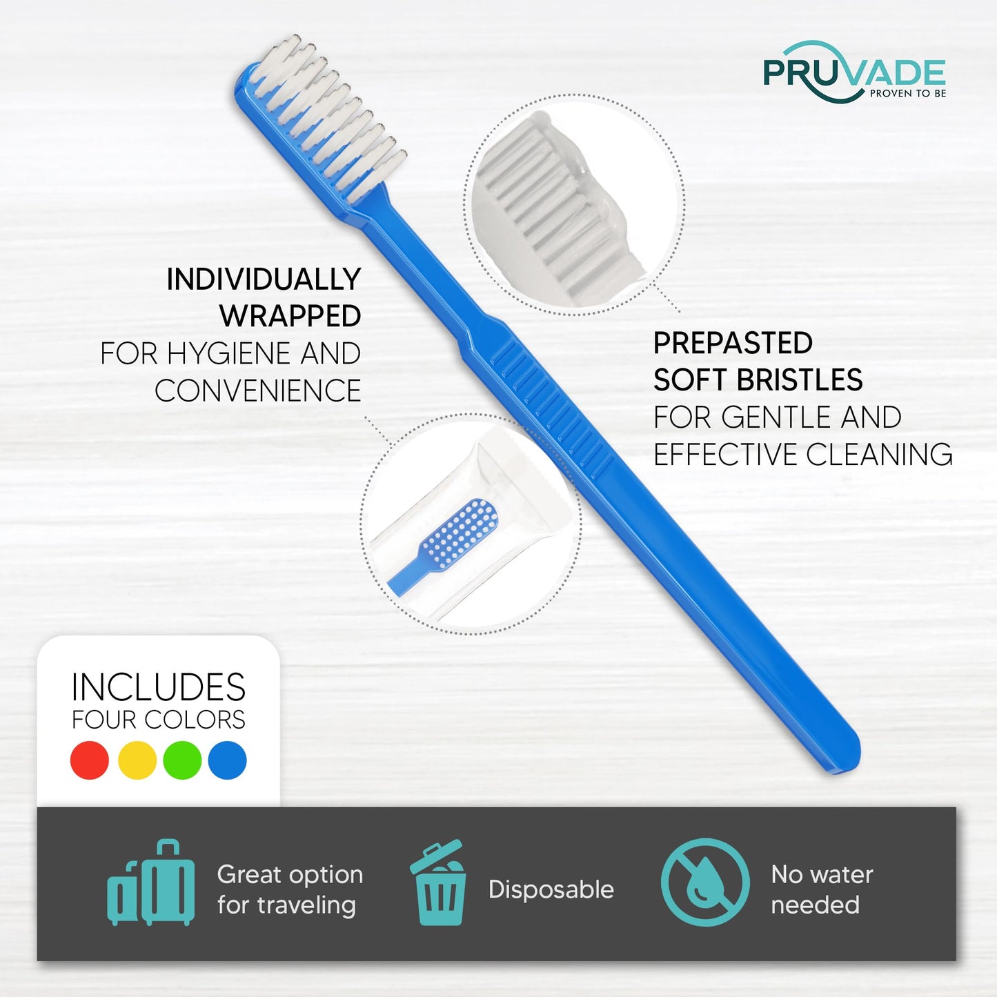 Pruvade 144 Pack Disposable Toothbrushes with Toothpaste, Built in - Prepasted Toothbrushes Individually Wrapped |Single Use Waterless Tooth Brush with Soft Bristles for Hotel, Camping, Travel