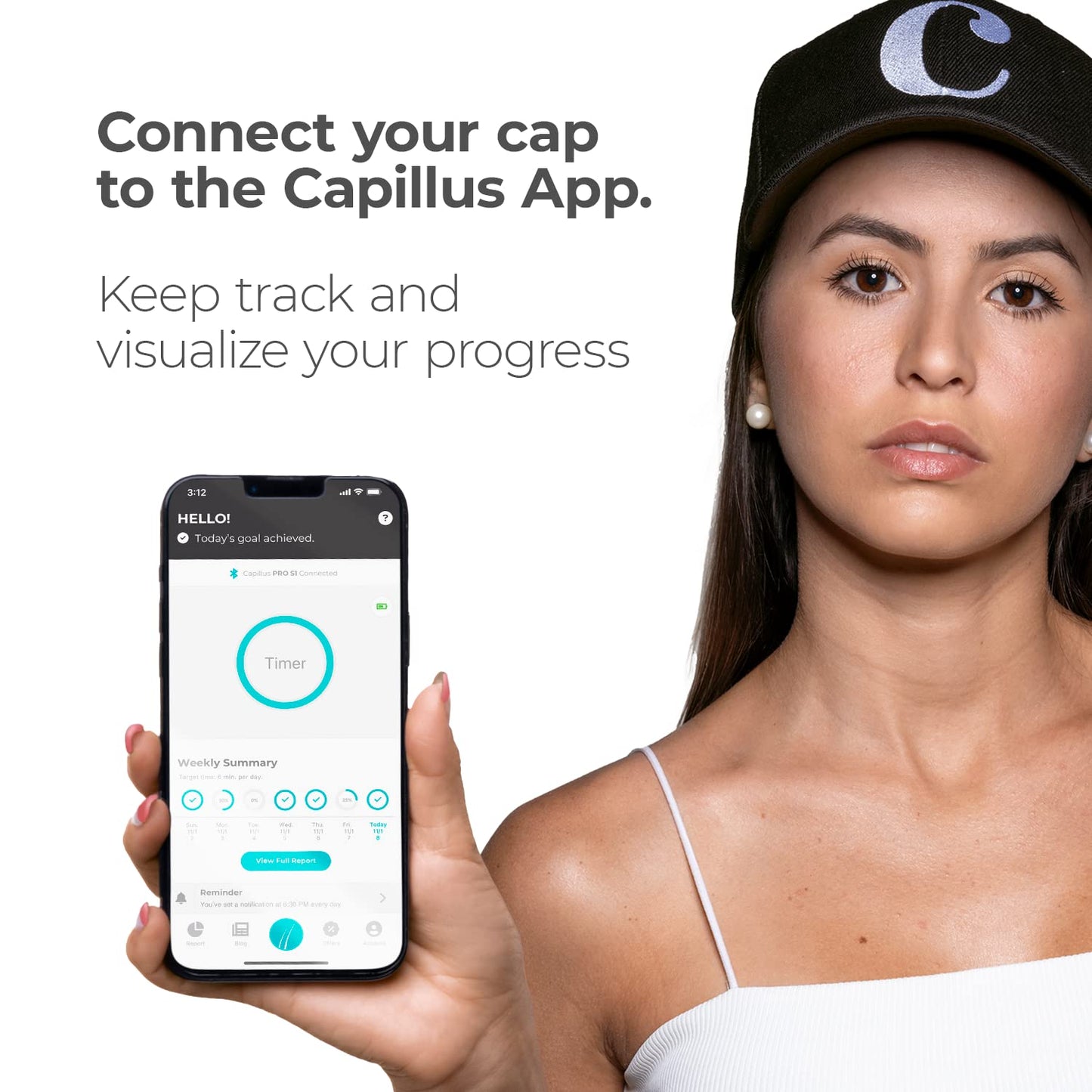 Capillus ONE S Hair Growth Laser Cap with 128 medical grade laser diodes. Bluetooth enabled. FDA Cleared Laser Therapy Device ideal for Thinning Hair to treat Androgenetic Alopecia, for men and women.