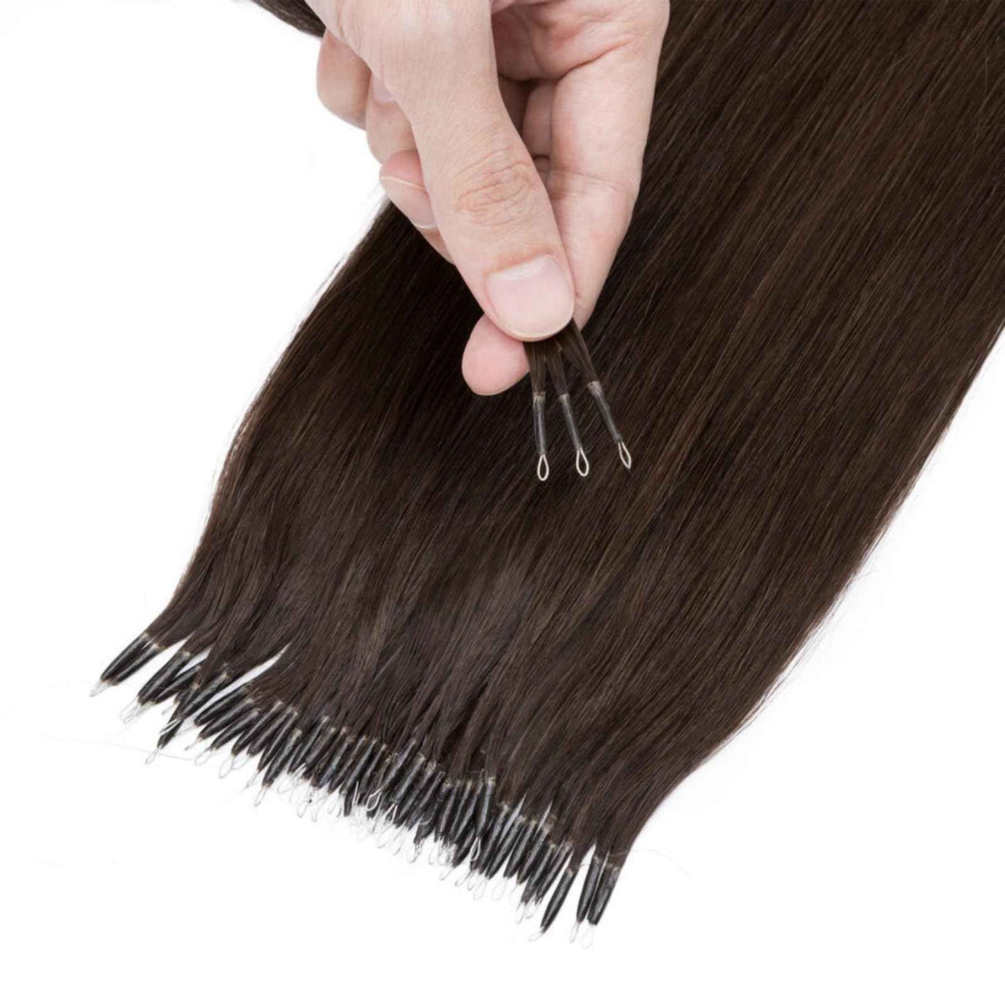 TESS Nano Bead Human Hair Extensions, Nano Ring Hairpieces Nano Tip Hair Extensions Pre-Bonded Seamless Look 50pcs/pack, 16 inch, #2R Dark Brown