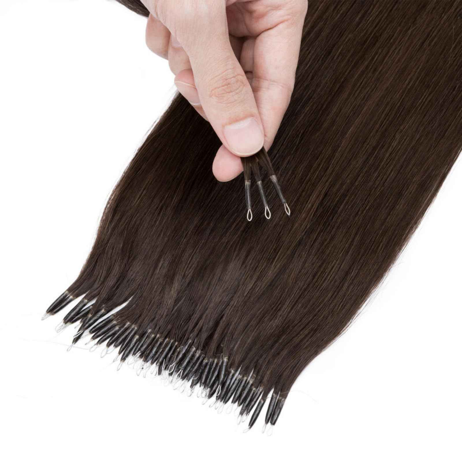 TESS Nano Bead Human Hair Extensions, Nano Ring Hairpieces Nano Tip Hair Extensions Pre-Bonded Seamless Look 50pcs/pack, 16 inch, #2R Dark Brown