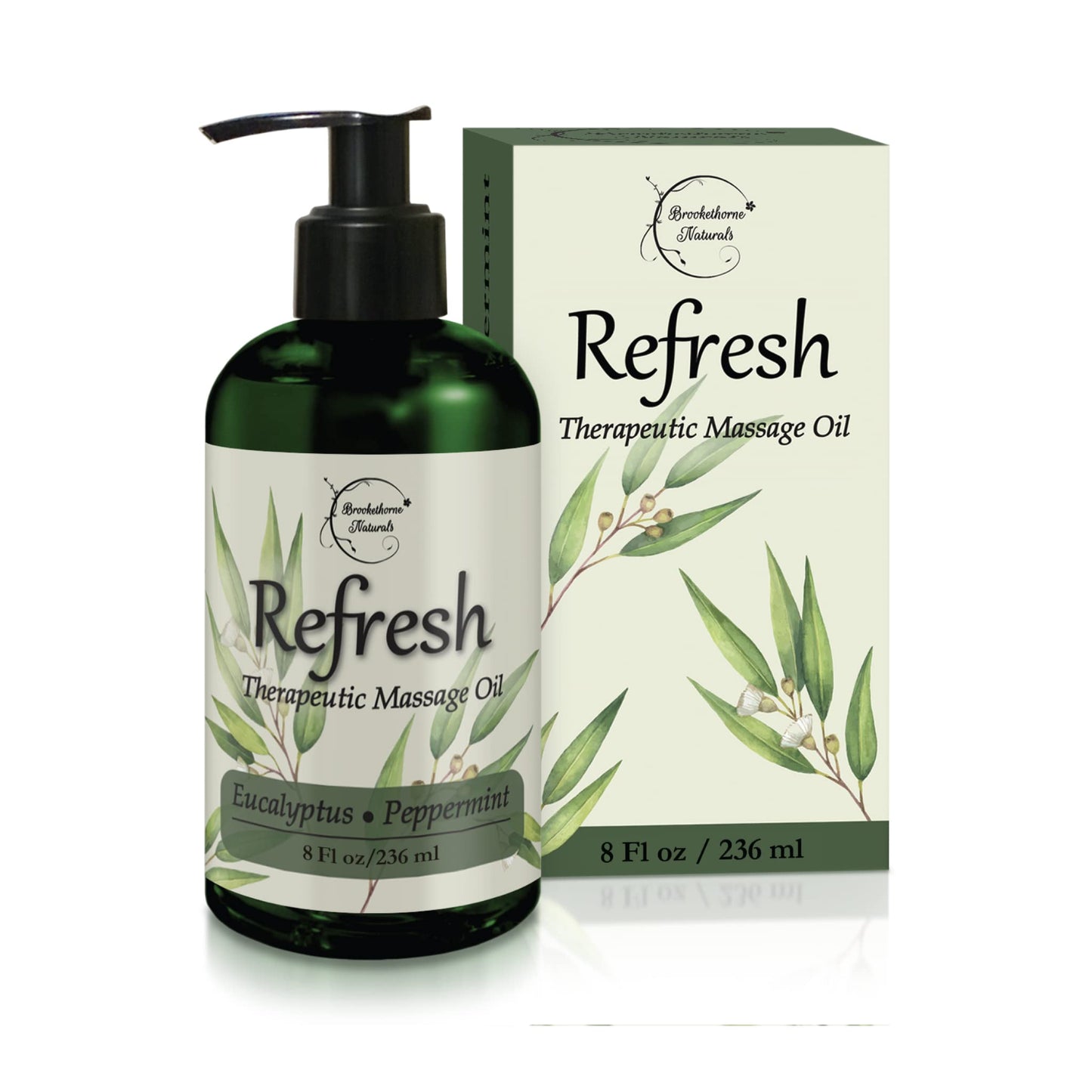 Refresh Massage Oil with Eucalyptus & Peppermint Essential Oils - Great for Massage Therapy. All Natural Muscle Relaxer. Ideal for Full Body Massage – Nut Free Formula 8oz