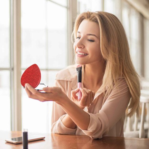 Dimeho Compact Folding Mirror Heart Shaped Magnifying Mini Vanity Mirror Portable Travel Makeup Mirror for Purse Double-Sided Cute Glitter Cosmetic Mirror for Women Home Office