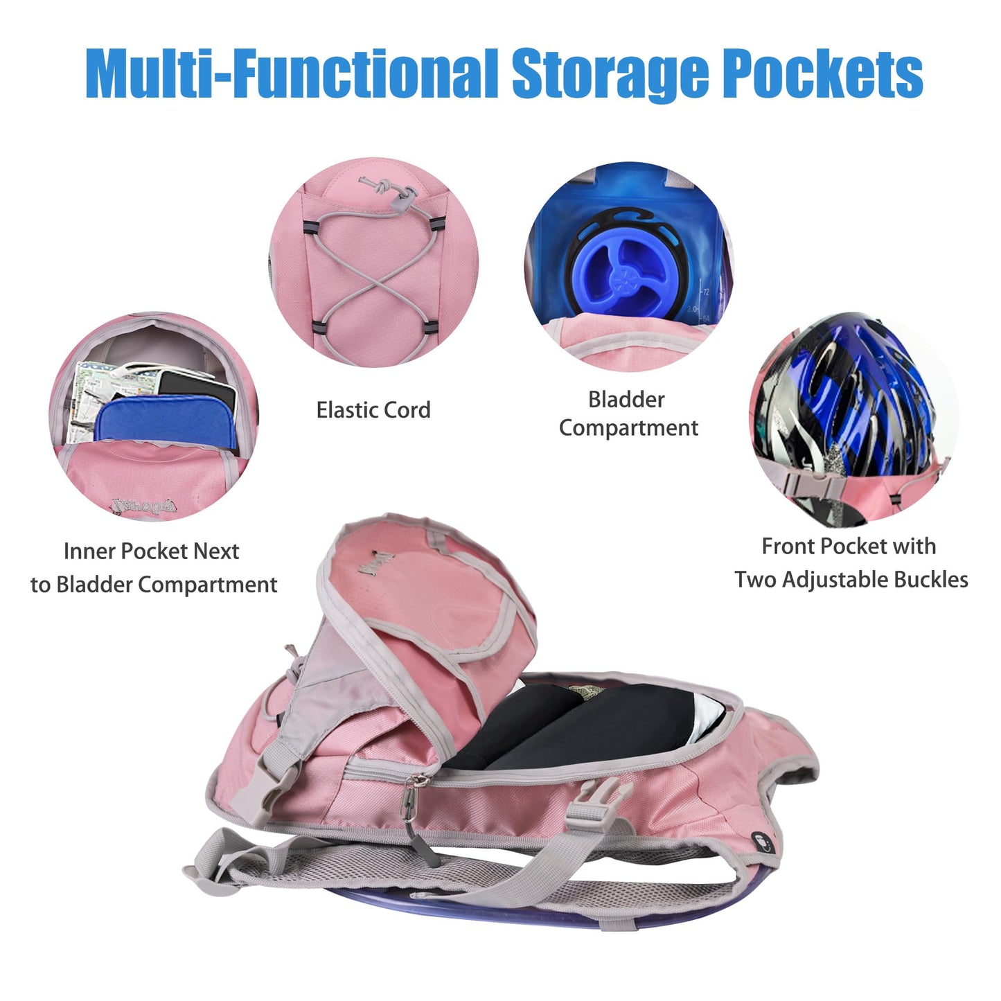 Zavothy Lightweight Hydration Backpack with 2L Water Bladder Water Backpack Hydration Pack for Cycling Running Biking Hiking Backpack Pink